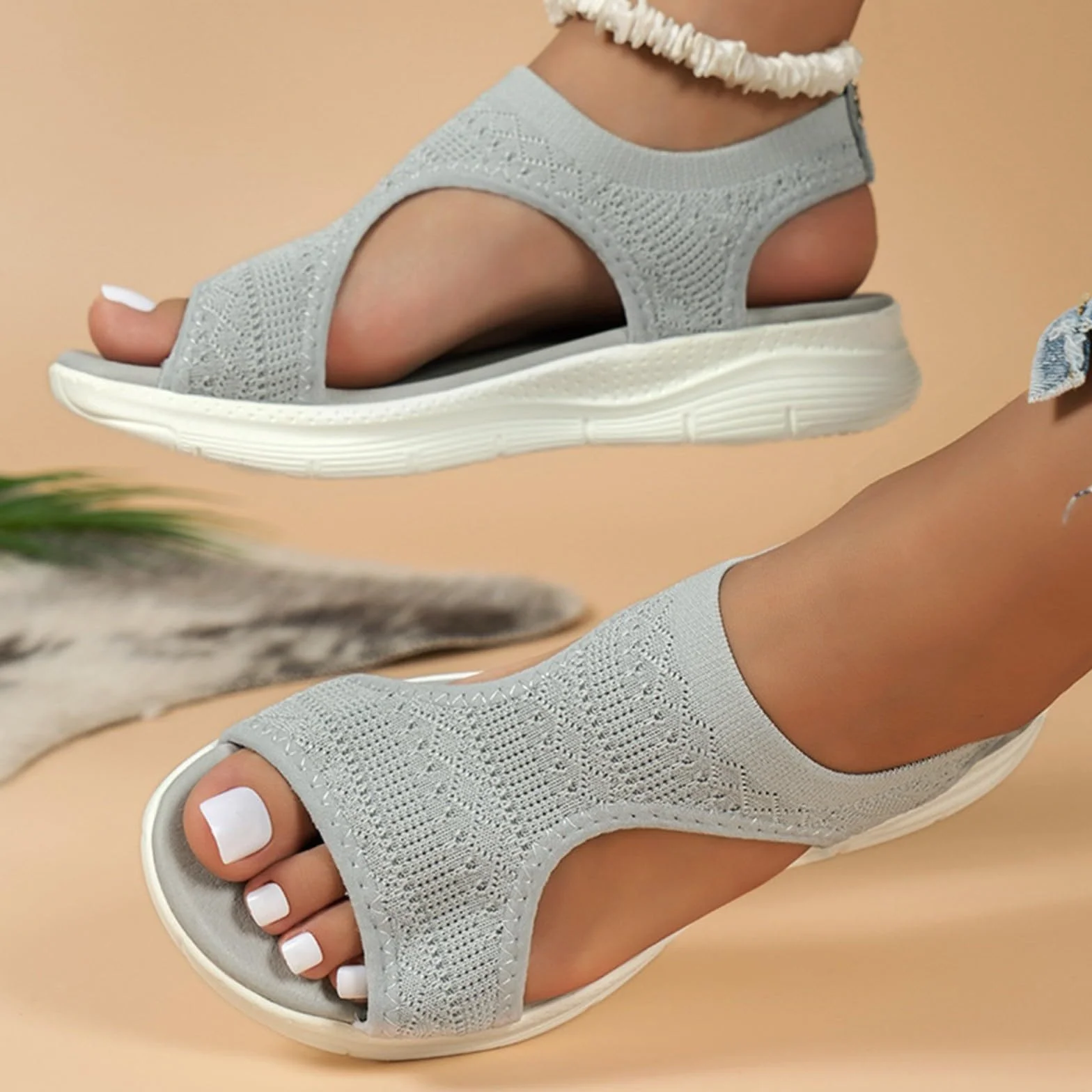 Sandales Orthopédiques Femme Respirantes en Tricot Semelle Souple Été