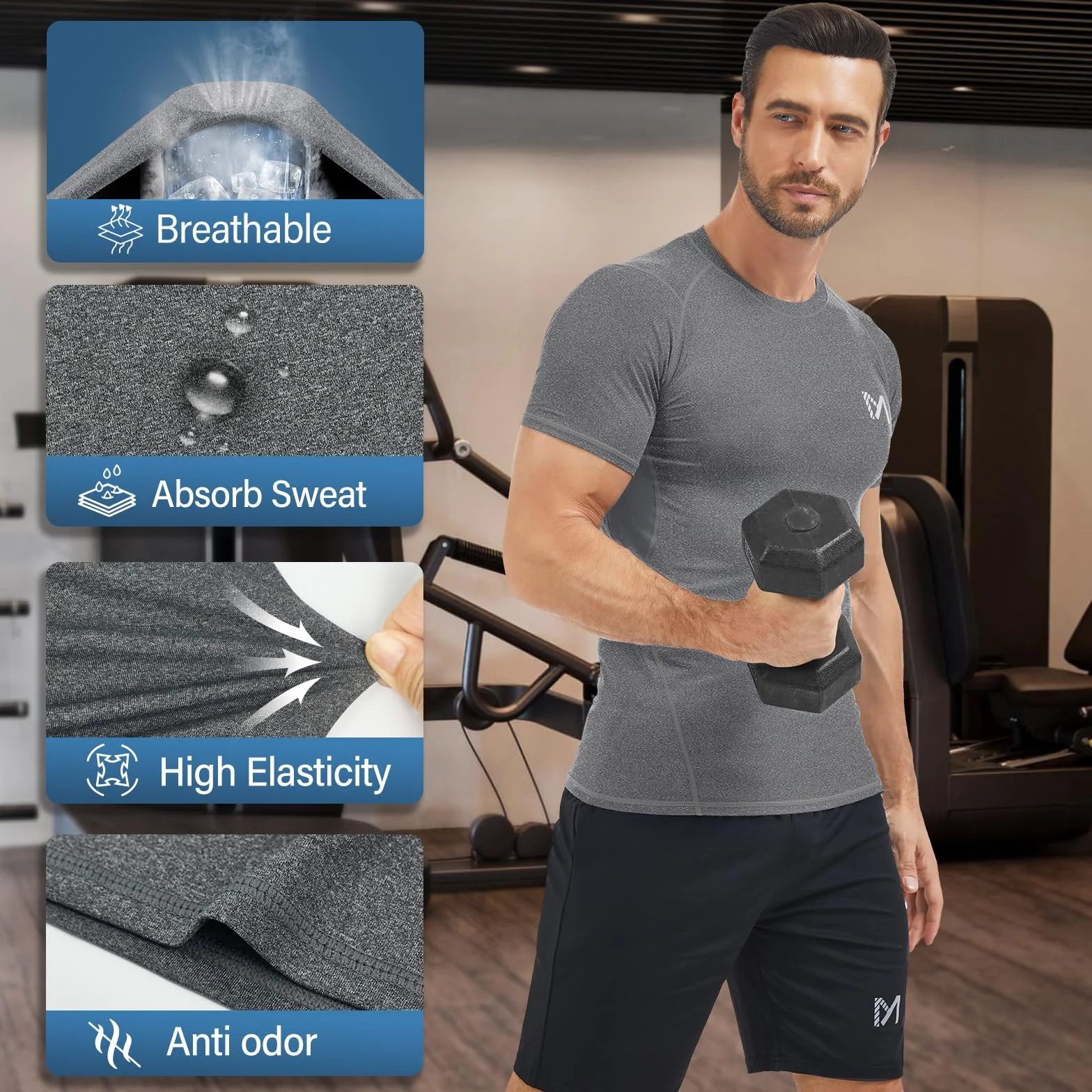 MEETYOO Tee Shirt Compression Homme Manches Longues et Courtes Baselayer Running Fitness