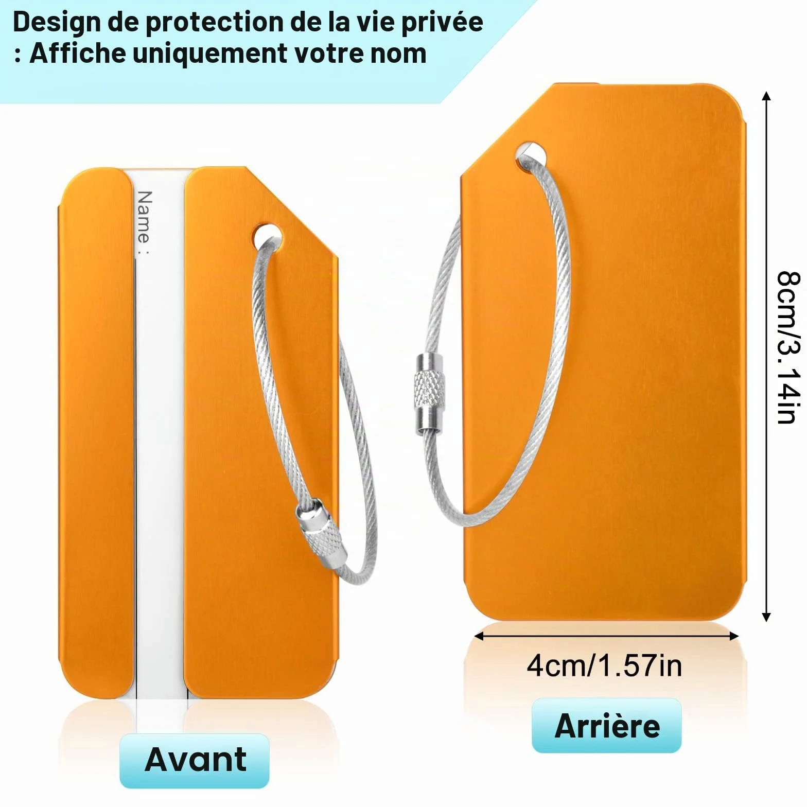 Étiquette Bagage en Alliage d'aluminium 6 Pièces avec Corde Acier Inoxydable Porte-nom pour Valise