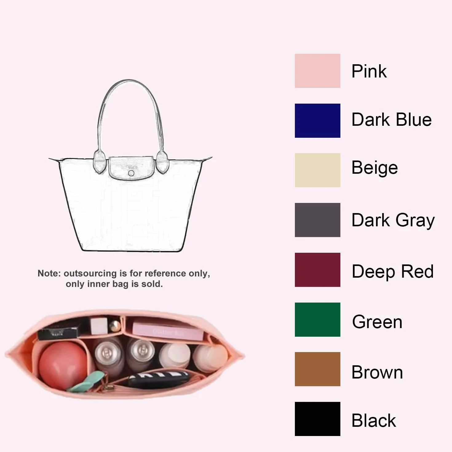 Organiseur de sac à main en feutre pliable Longchamp Beige Large