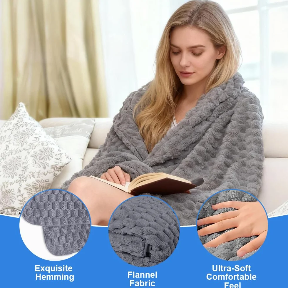 Couverture de Voyage Pliable 2 en 1 avec Oreiller, Douce et Chaude avec Étui, pour Avion Voiture Bureau Gris