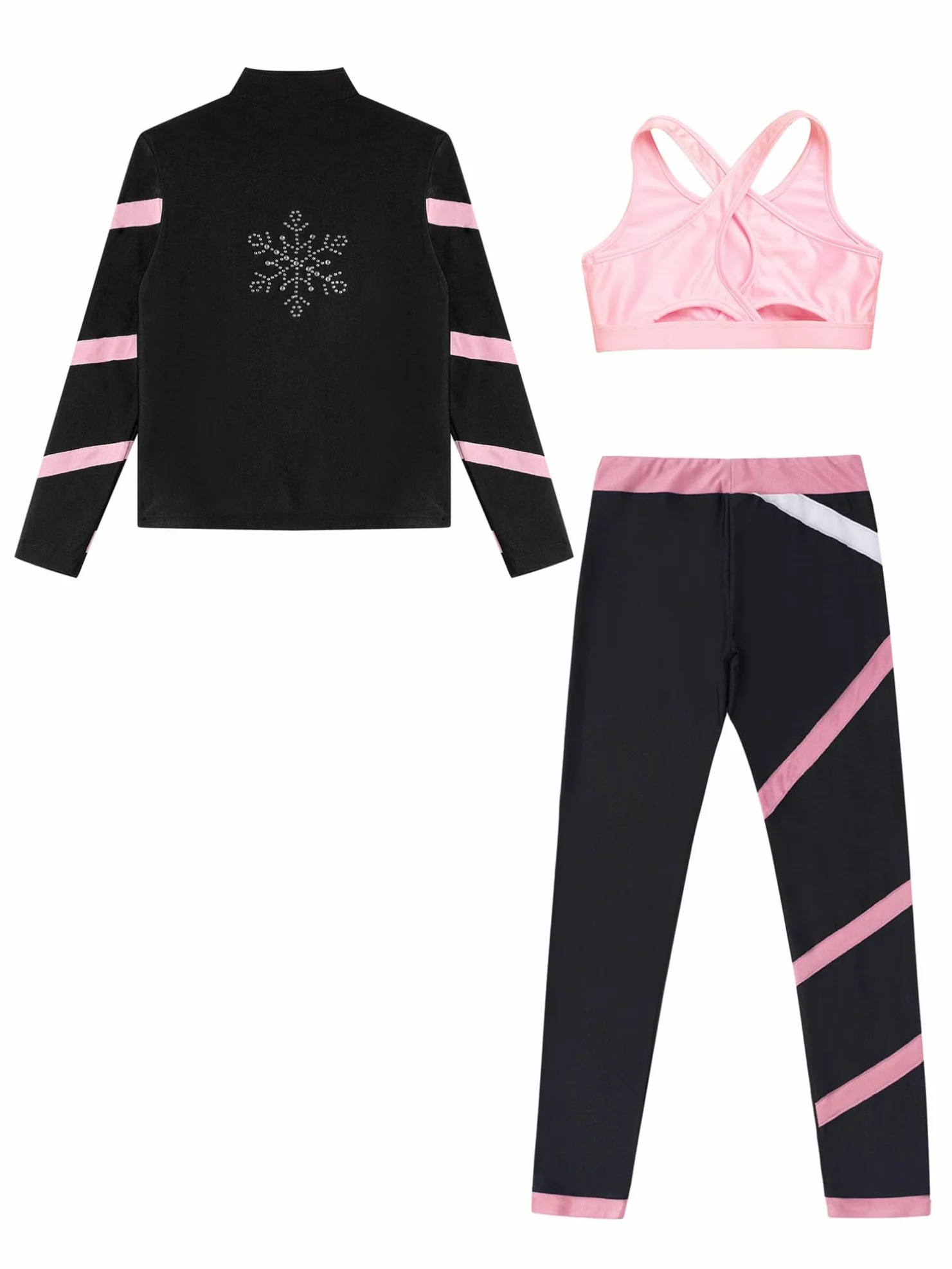 YiZYiF 3pcs Tenues Patinage Artistique Survêtement Sport Manches Longues Veste Col Haut Débardeur Pantalon Justaucorps Gymnastique Fille 5-16 Ans