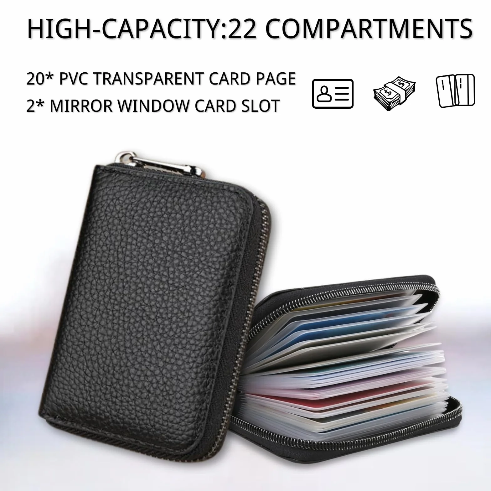 Porte Cartes Homme Femme PU Similicuir Étui Carte Bancaire Crédit Unisexe 20 Cartes Noir