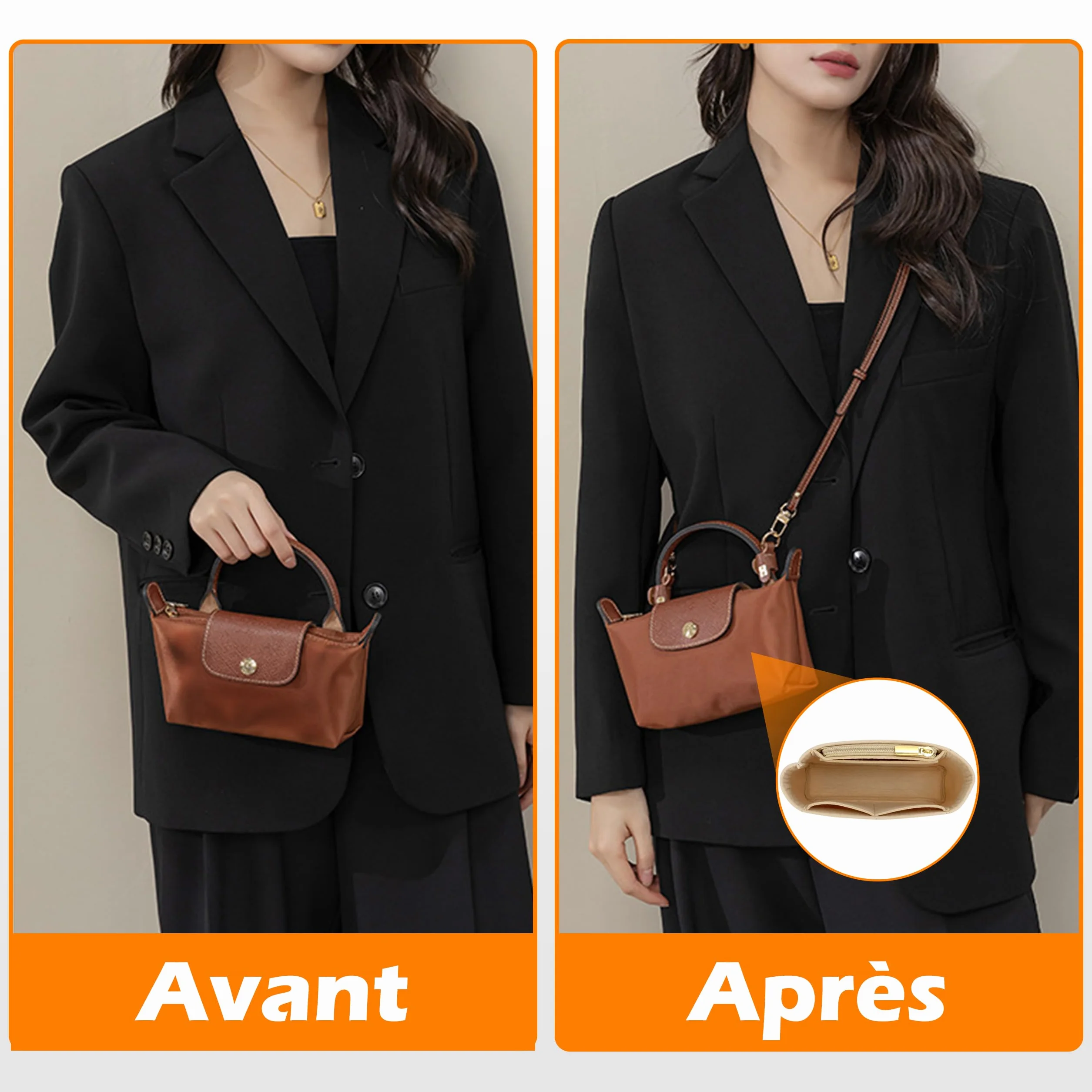 GADITIEK Organisateur pour Sac Longchamp, Lanière en Cuir et Feutre, Anse de Sac