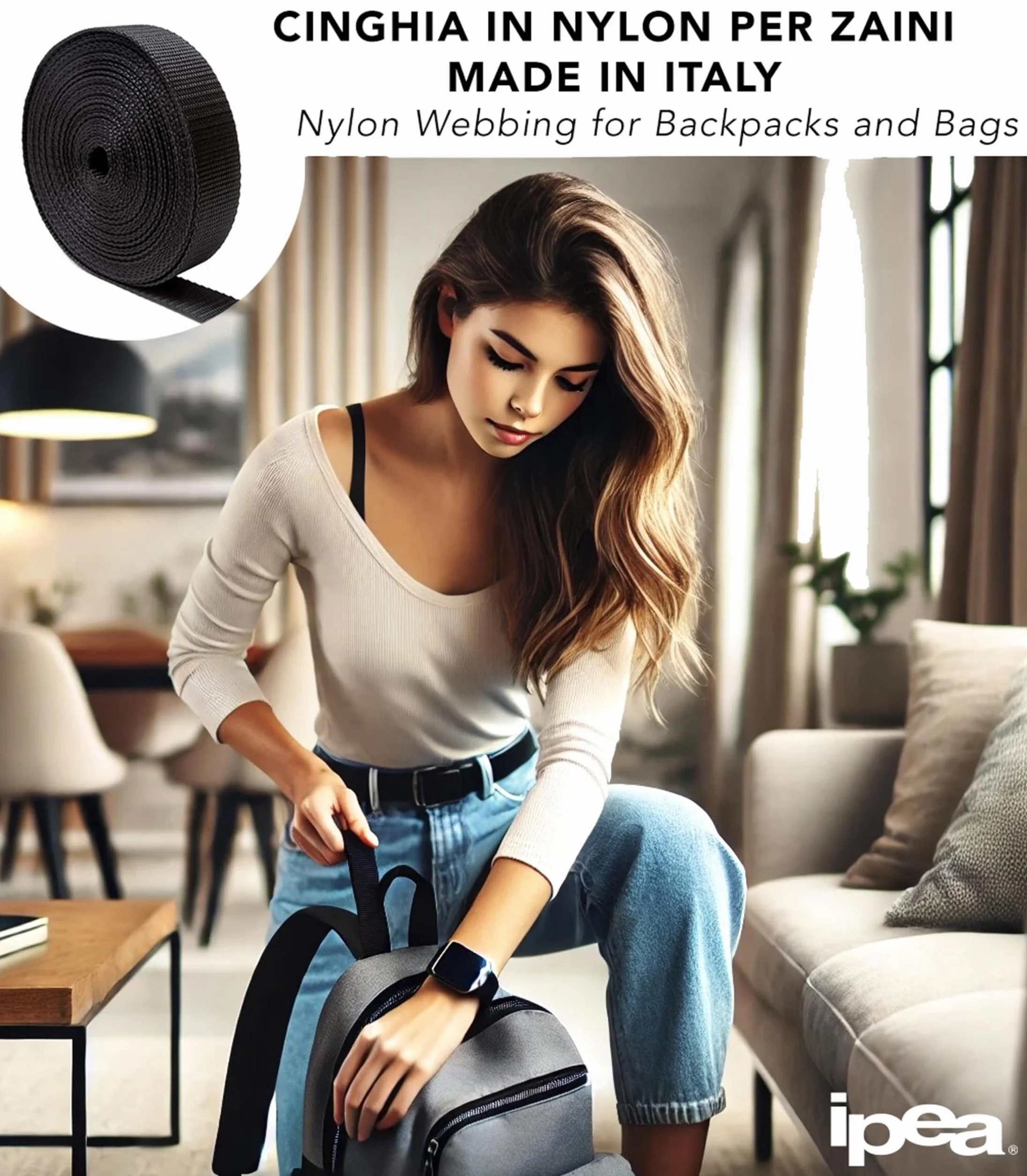 Sangle Rigide en Nylon IPEA 10 mètres Multifonction pour Sac à Dos 20/25/30/40 mm Noir 3 cm