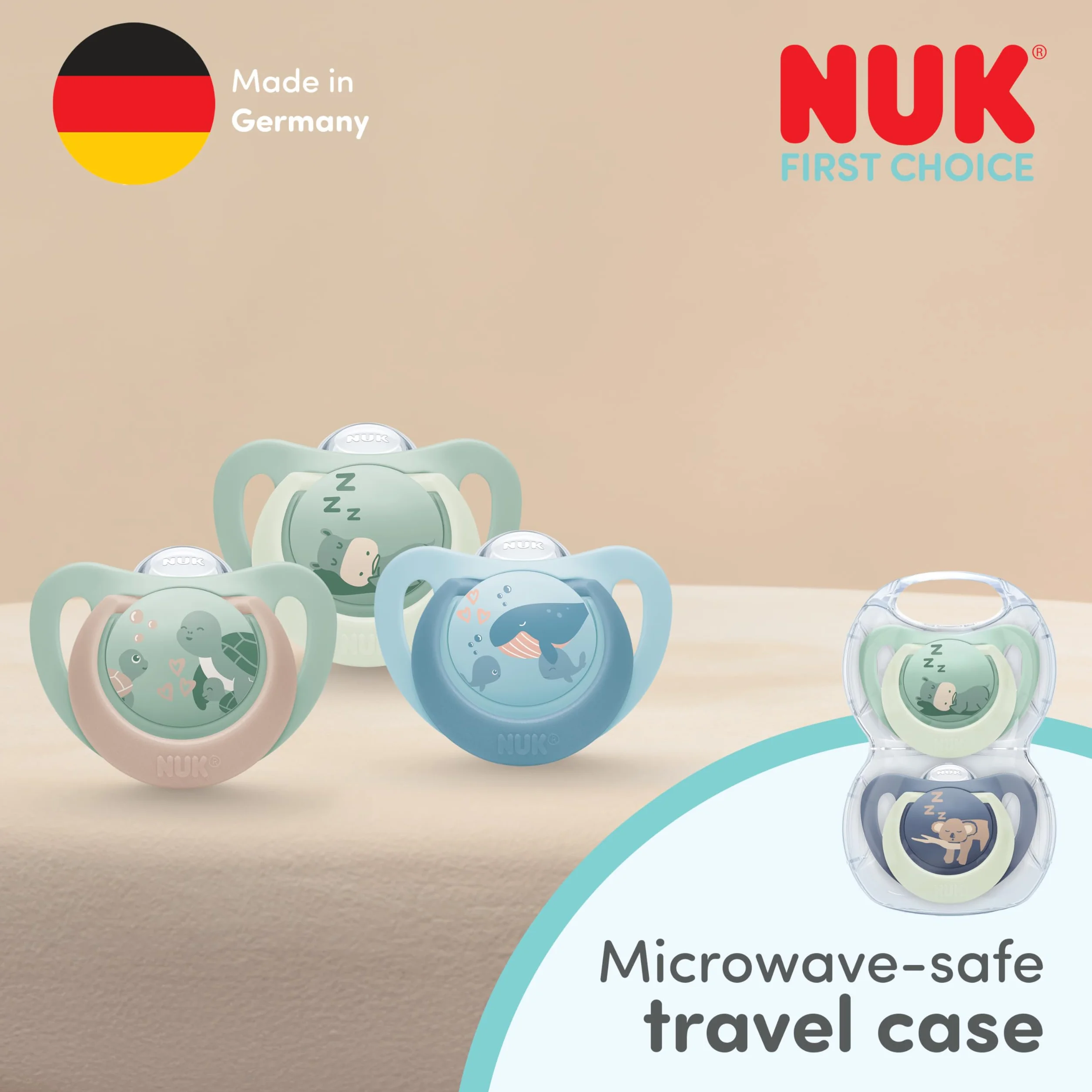 NUK First Choice Day & Night Tétines bébé 18-36 mois Sucettes orthodontiques phosphorescentes Lot de 4