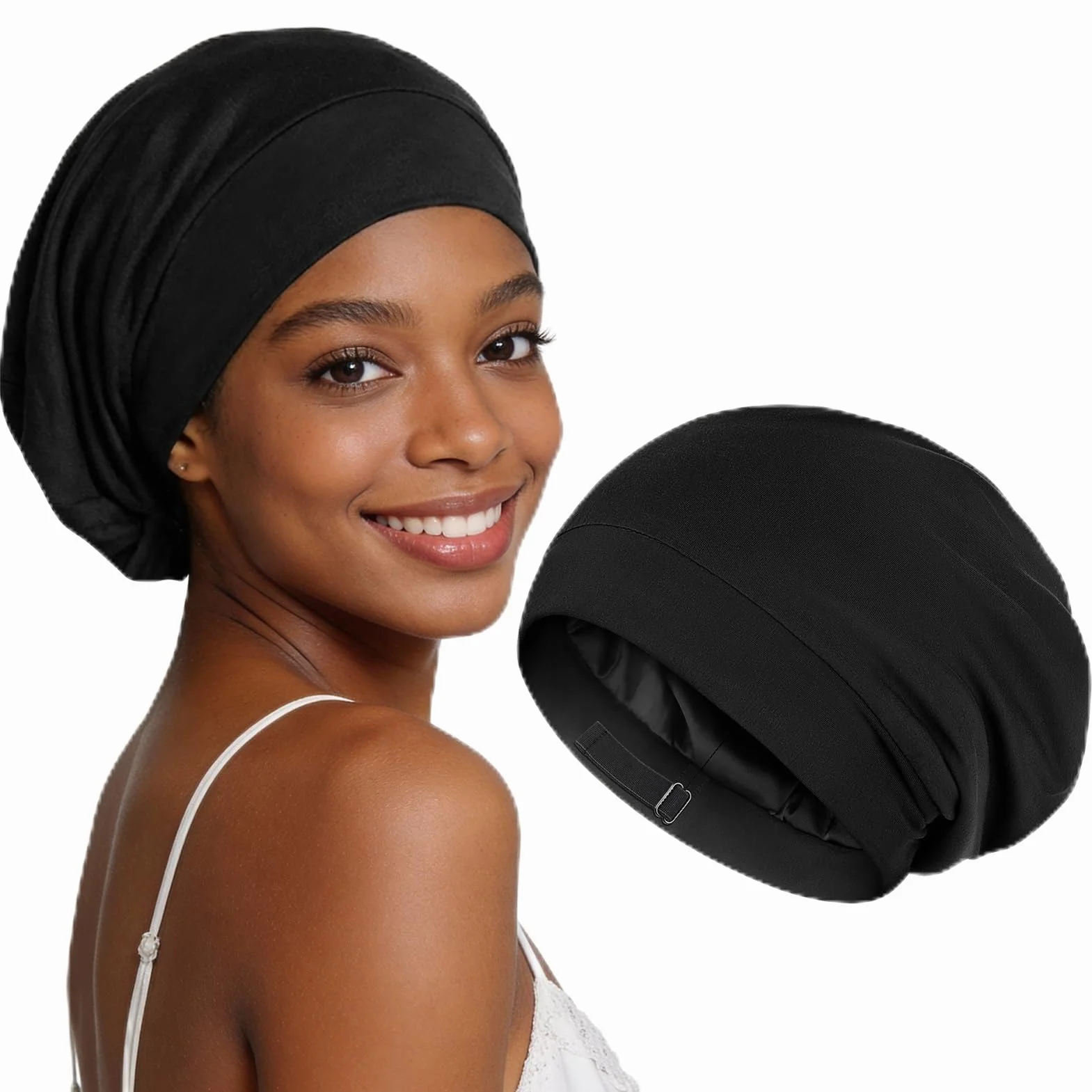 Bonnet Satin Cheveux Nuit Bambou Unisexe Ajustable Doublure Satin Chapeau Sommeil Chimio Soie Femme Homme