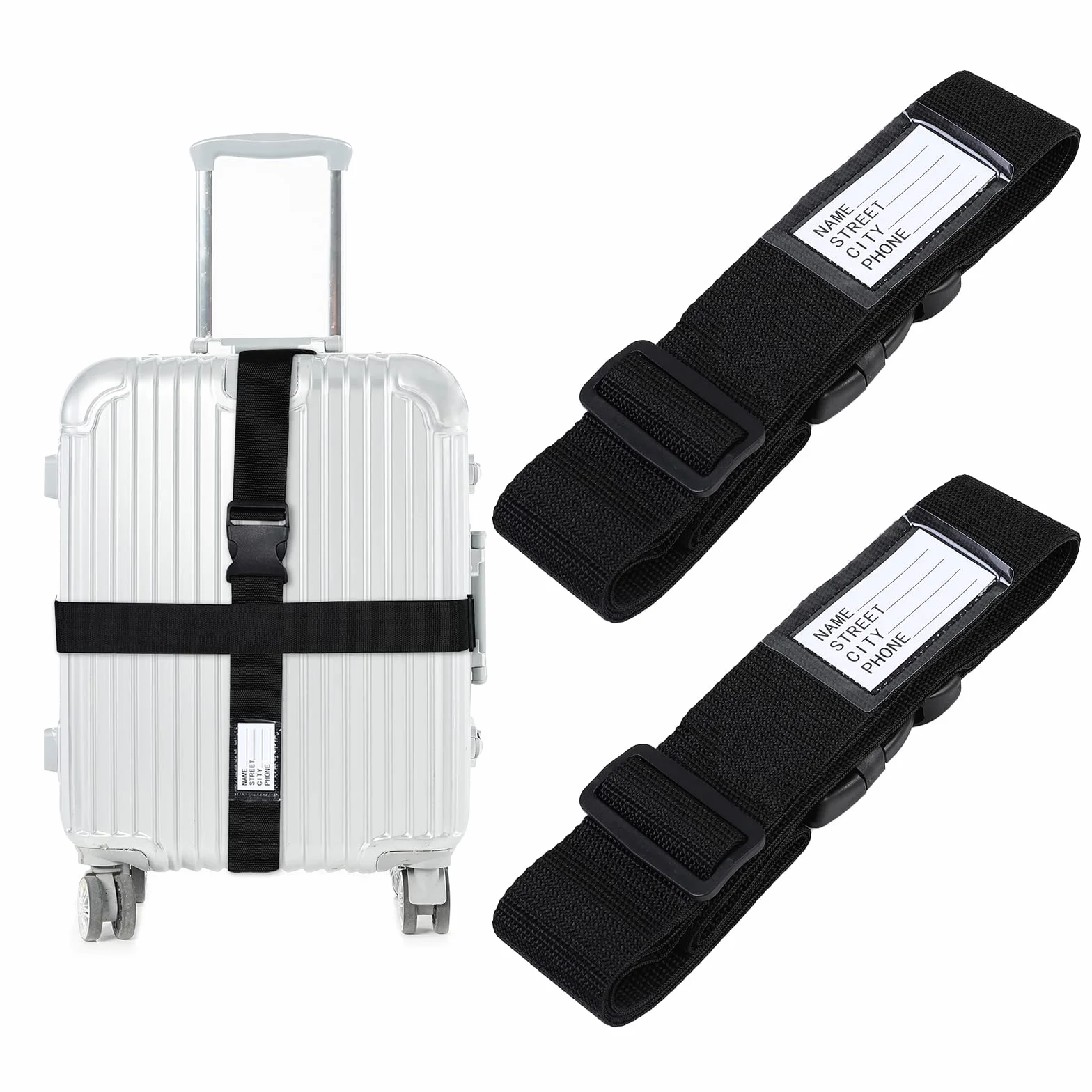 AiQInu Sangle de Bagage Lot de 2 Réglables avec Etiquette Identification Voyage Accessoires Valise