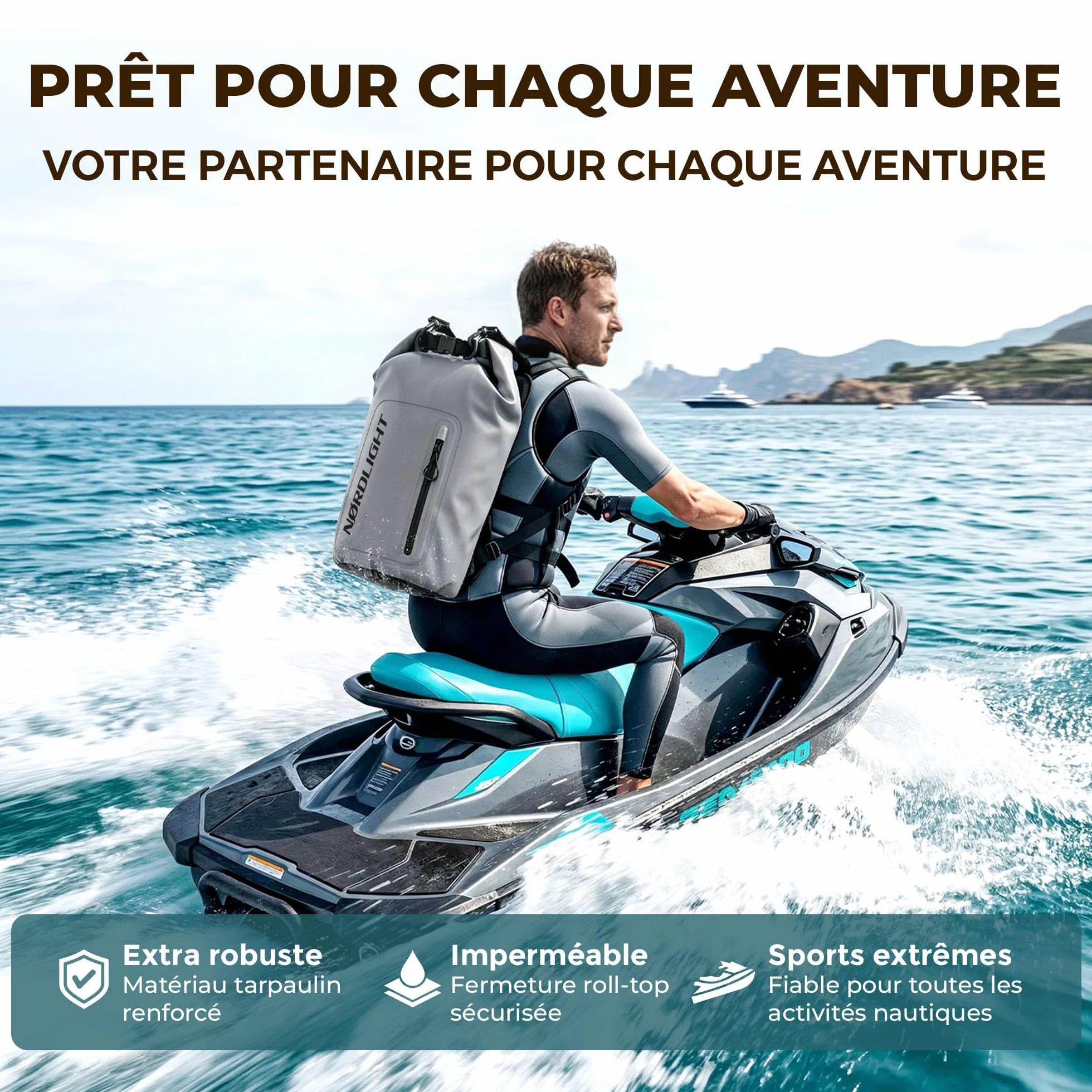Nordlight Sac Étanche 20 L Vert Olive - Sac à Dos Nautique Impermeable avec Pochette Téléphone