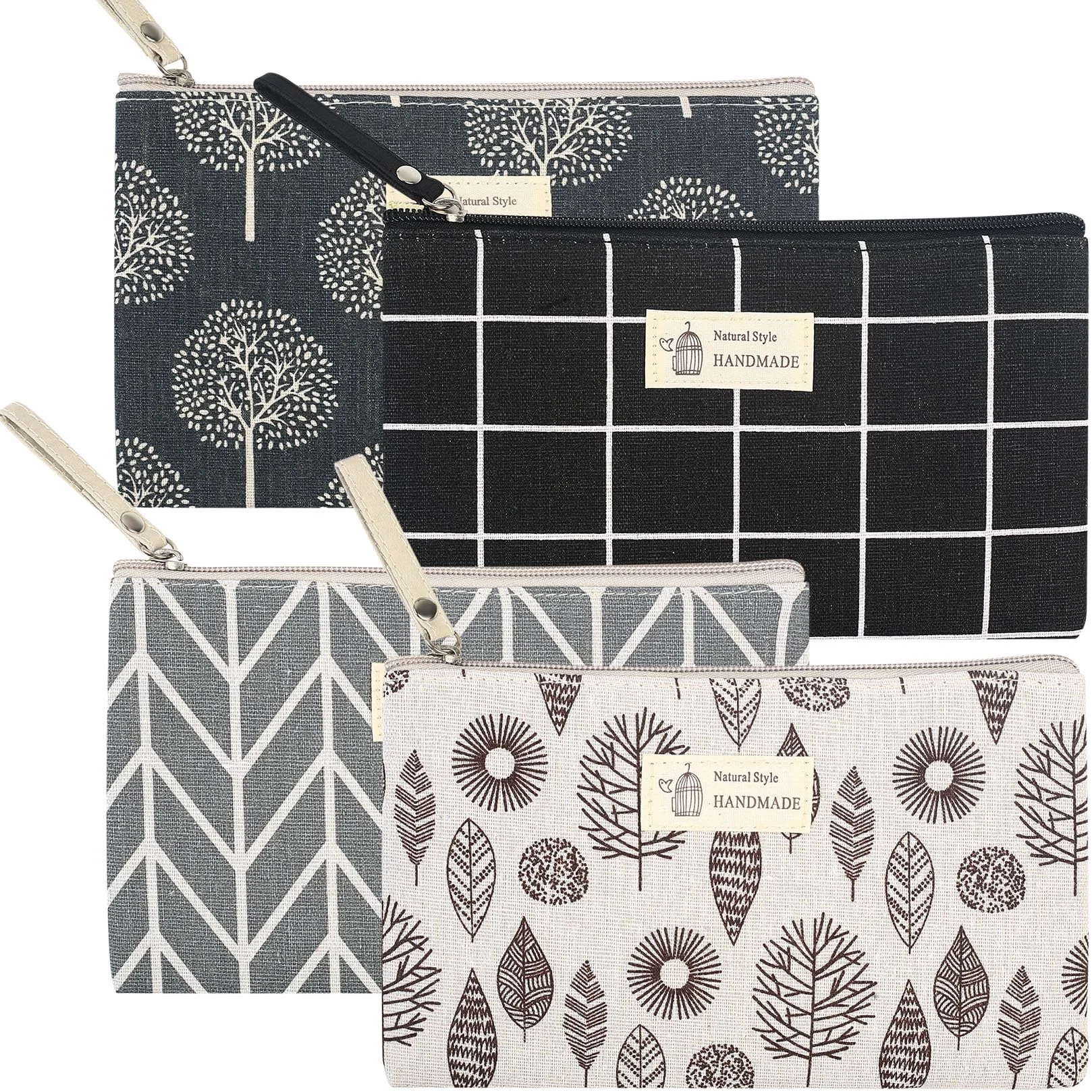 Pochette Cosmétique en Toile 4 Pièces, Sac de Toilette de Voyage avec Fermeture Éclair