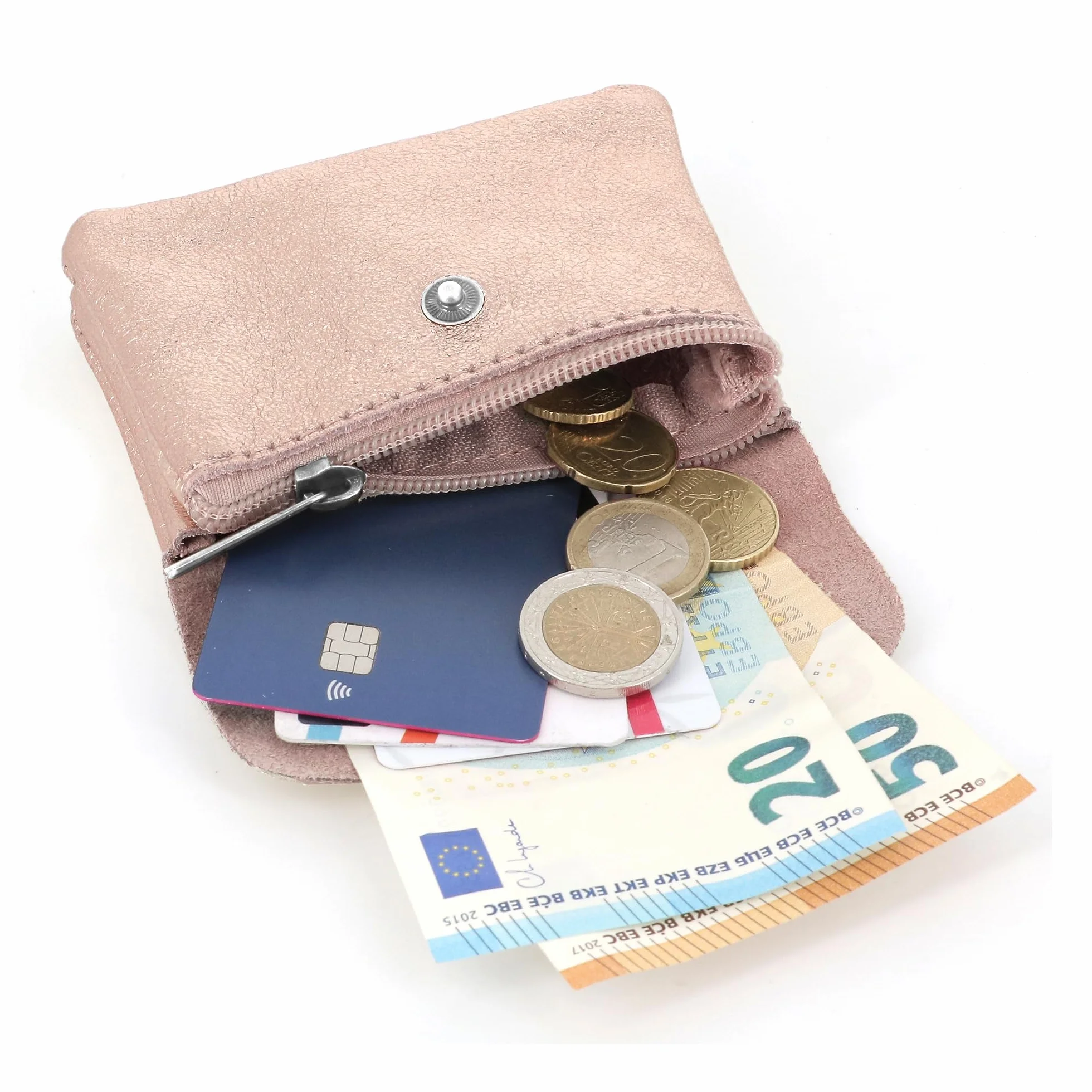 Petit Porte-Monnaie Femme Cuir Irisé Or Rosé Court Mini Portefeuille Fin Italien Brillant Rabat Format Enveloppe Léger Pratique