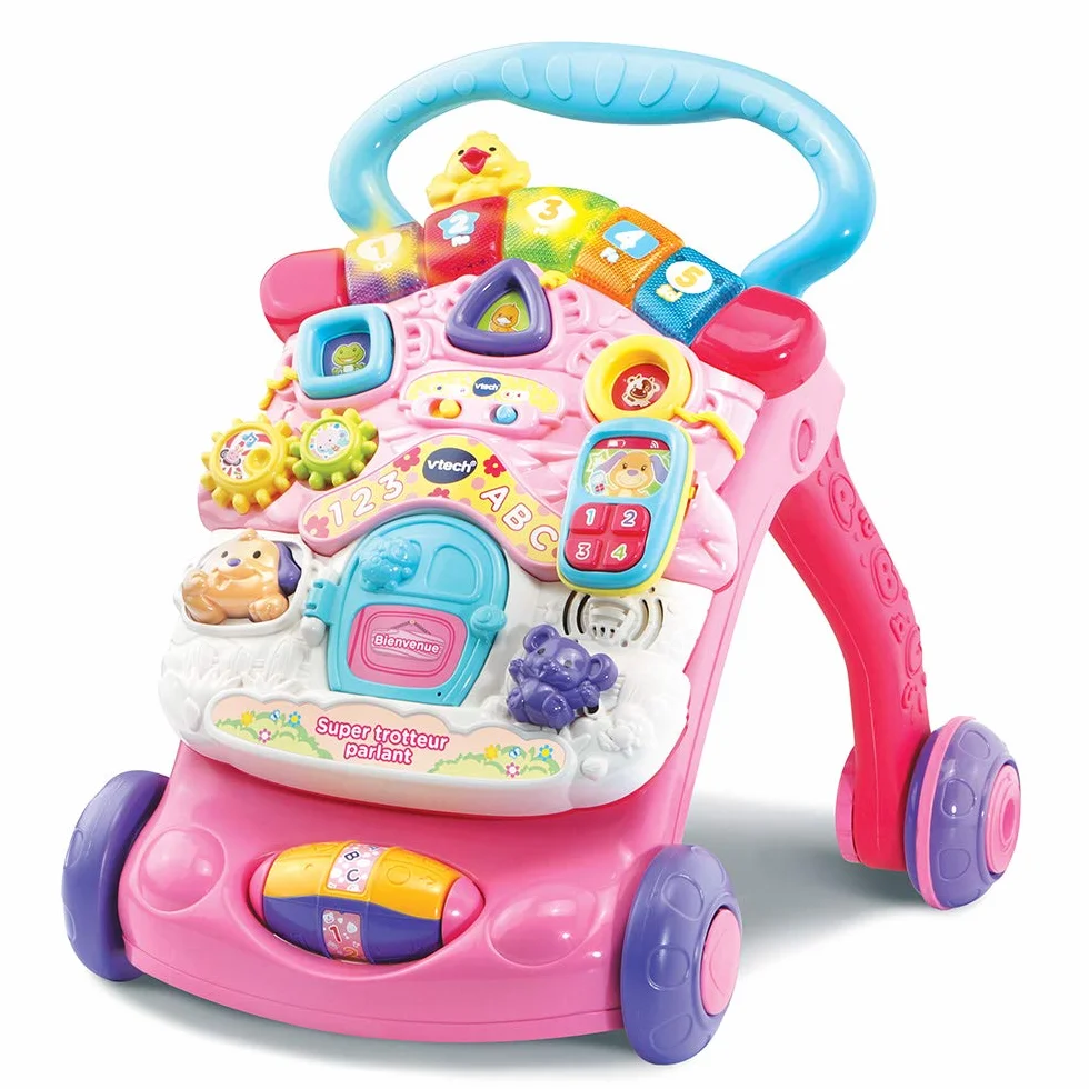 VTech Super Trotteur Parlant Rose, Trotteur Bébé Pliable, Tableau d'Éveil Détachable, Jouet d'Activité et de Développement, Apprentissage de la Marche, Cadeau Bébé Dès 9 Mois