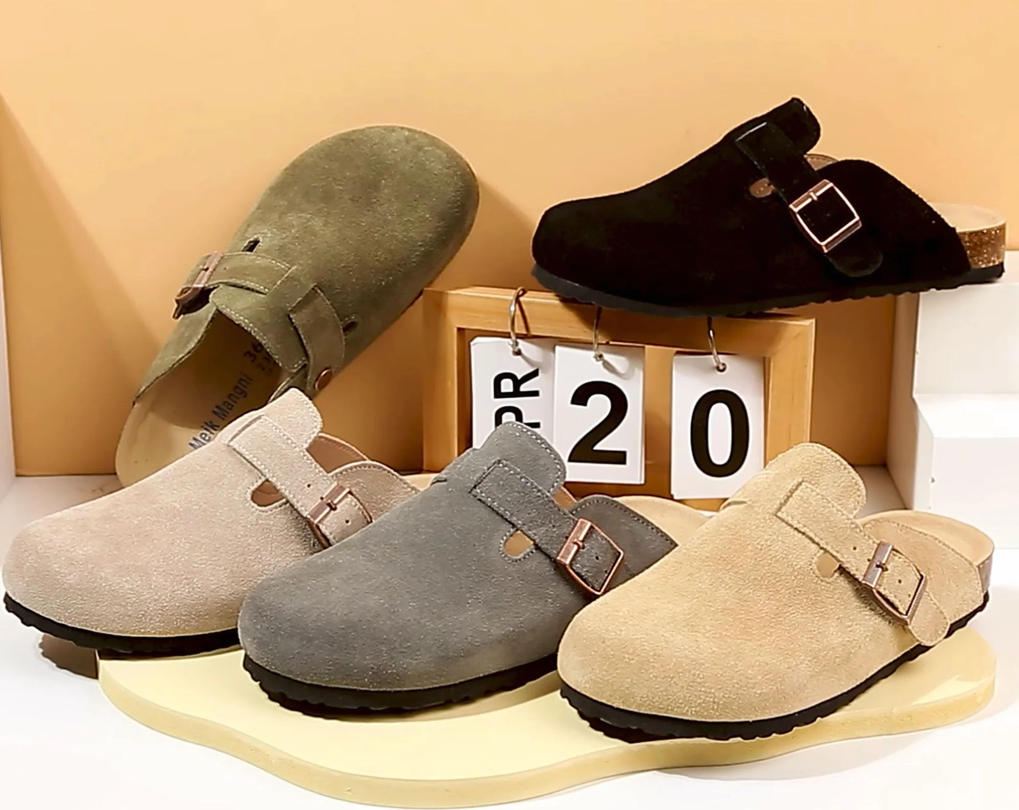 Mules et Sabots Homme Femme Chaussons Cuir Liège Pantoufles Antidérapants Semelle,36-44 EU