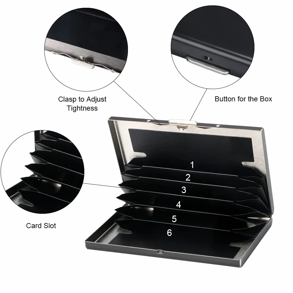 Vicloon Porte-Carte de Crédit Métallique RFID 6 Slots Noir