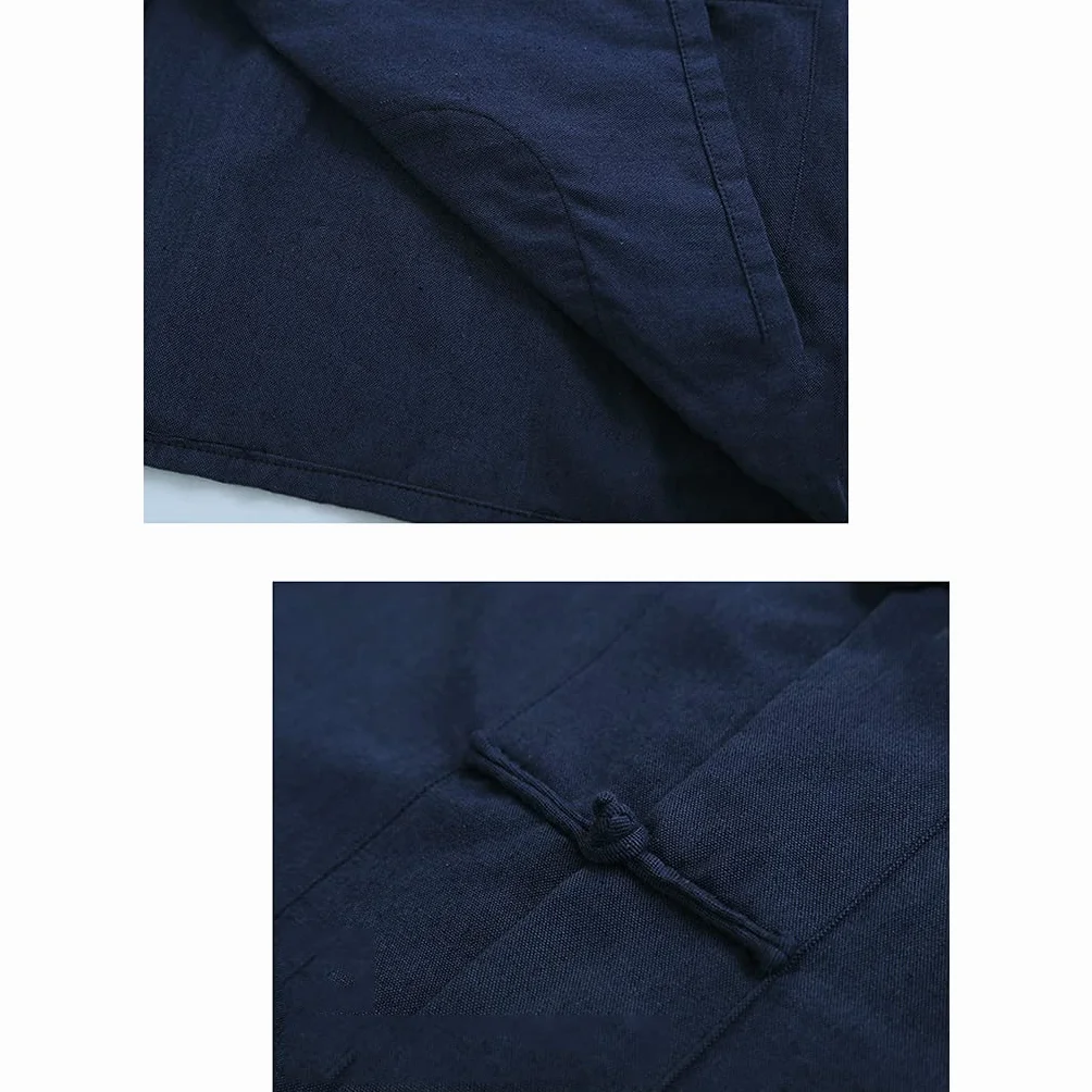 Chinois Traditionnel Tang Costume Kung Fu Uniforme Hommes Manches Longues Veste Pantalon Coton Pur Tai Chi Hanfu Wing Chun Bleu XL