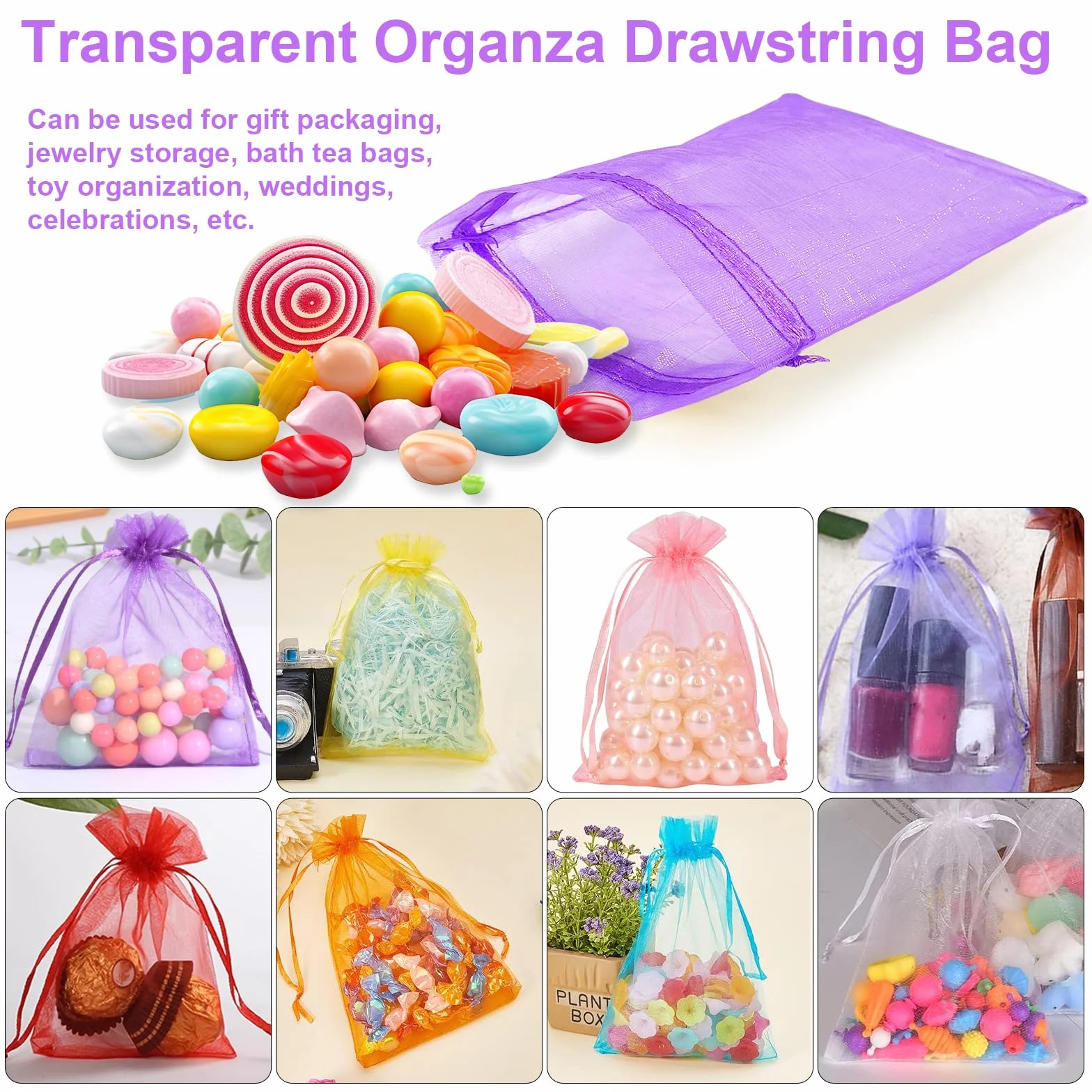 TRUEIN Lot de 120 sachets en organza 10 x 15 cm avec cordon de serrage - Sacs cadeaux festival (12 couleurs)