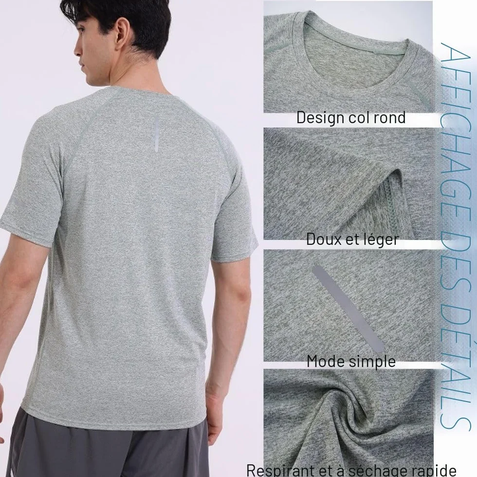 Lot de 5 t-shirts de sport homme manches courtes encolure ronde matière perméable à l'air