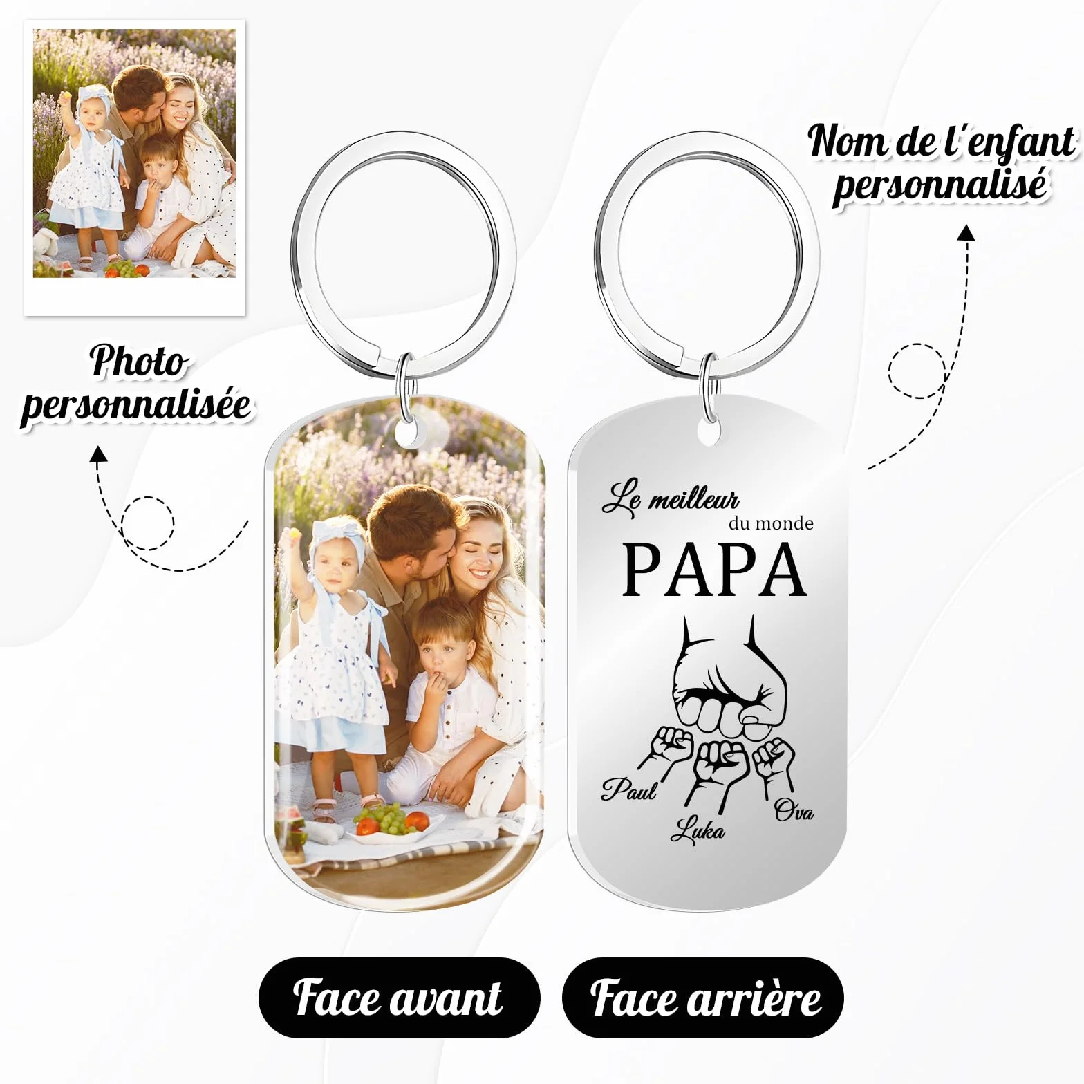 Porte Clef Personnalisable Meilleur Papa Cadeau Fete des Peres Photo Motif Poing Hommes