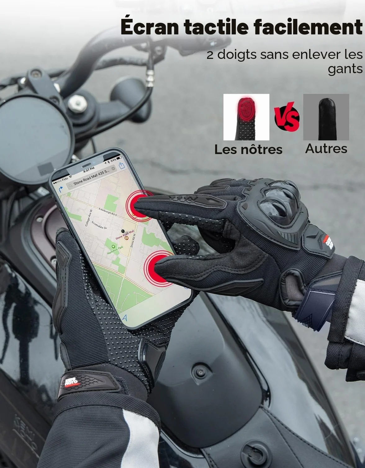 KEMIMOTO Gants Moto Été Homme, Knuckle Protection Respirant à Écran Tactile Plein Doigt pour Course Motocross VTT