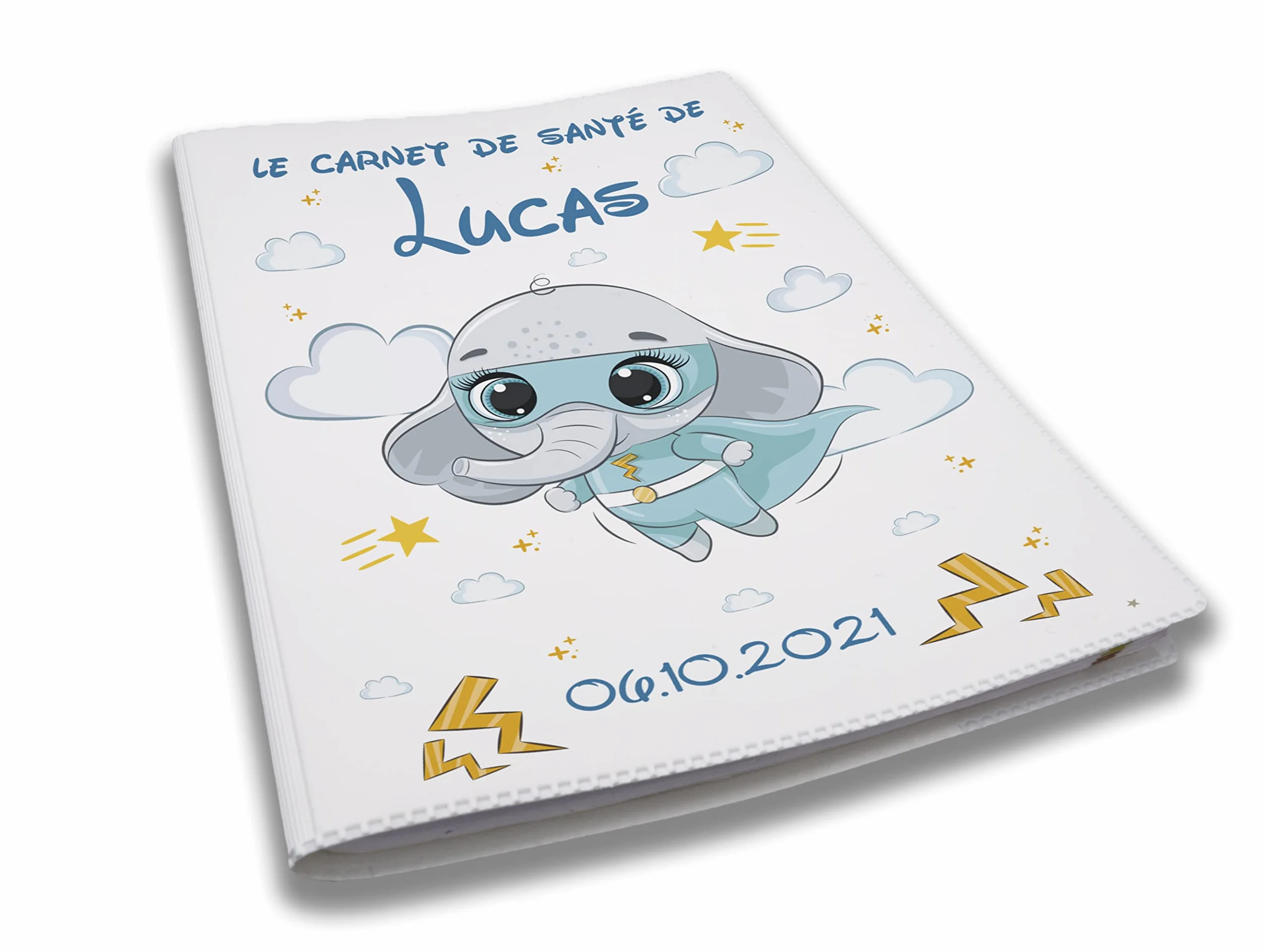 Housse carnet de santé personnalisé Éléphant Super Héros, idée cadeau naissance original
