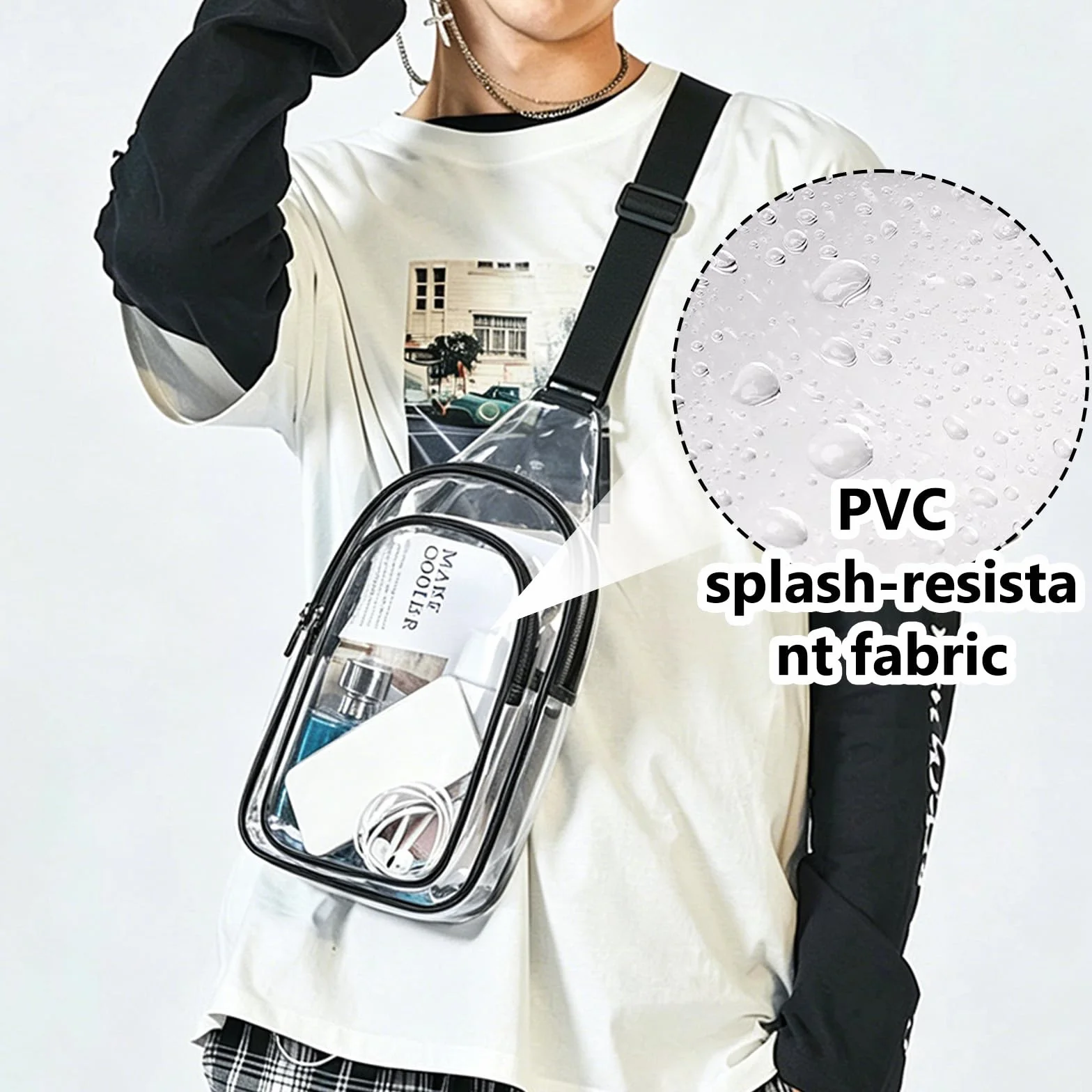 Sac Transparent Banane en PVC Approuvé par Les Stades Sac Bandoulière Femme Homme