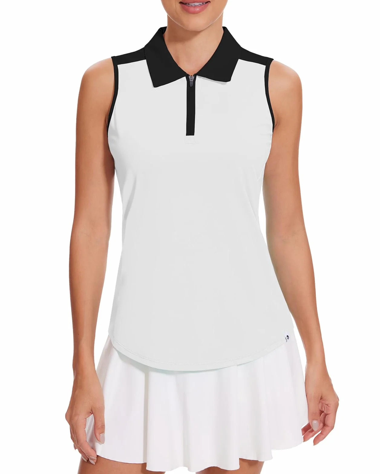 Soneven Polo Femme Manches Courtes 1/4 Zipper d'été Golf Tennis Tops Sport Shirt Blanc