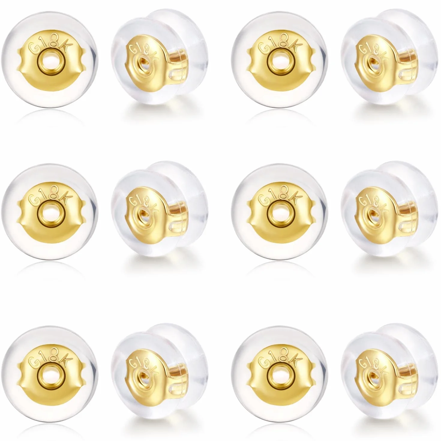Boucles d'oreilles sécurisées en or 18 carats avec coussinets en silicone