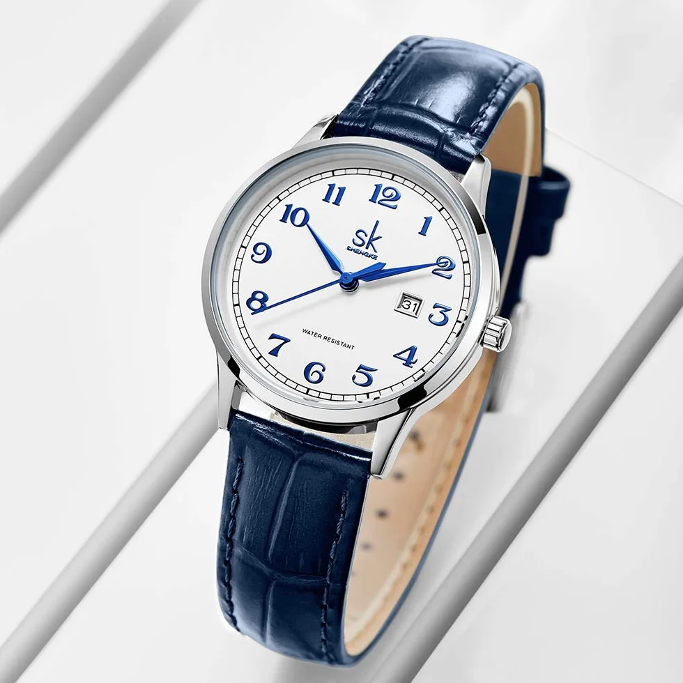 SHENGKE Montres Femme Acier Inoxydable Bracelet Cuir véritable Classique