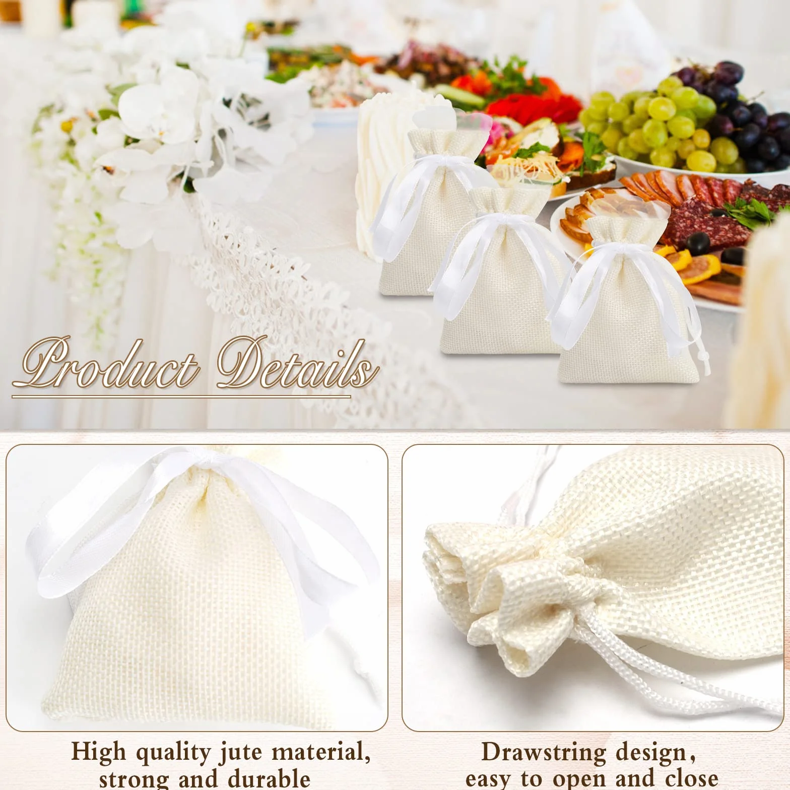 Sacs en Jute 30 Pcs Sachets avec Cordon Sac à Bijoux Organza Ruban Décoratif