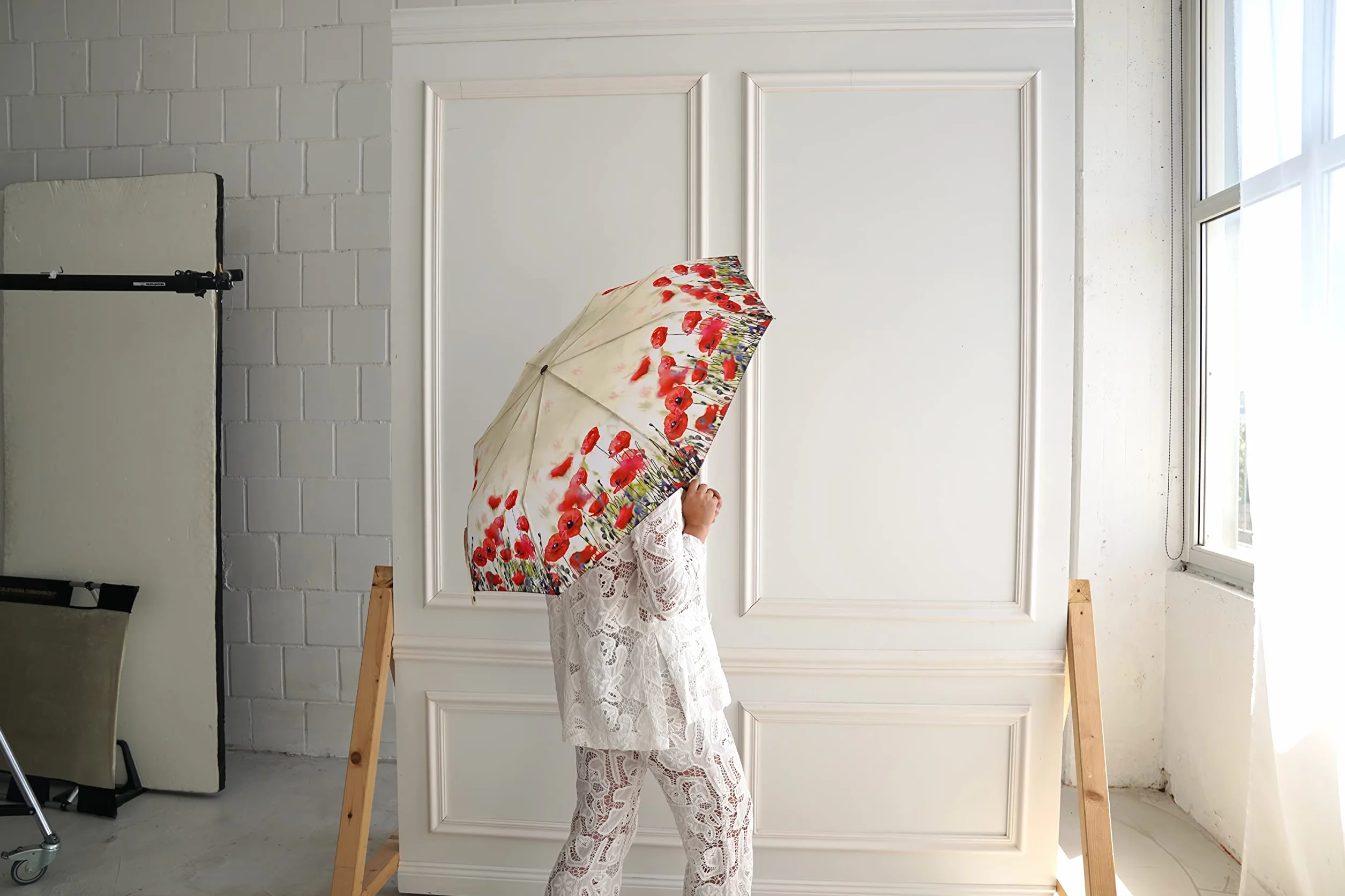 VON LILIENFELD Parapluie de Poche Automatique Résistant au Vent Pliant Floral Coquelicots