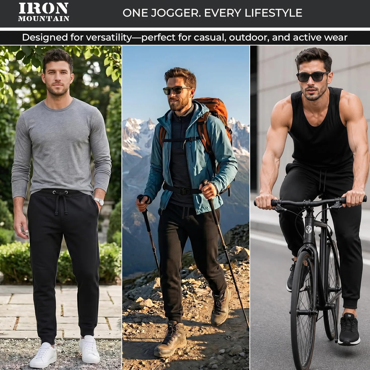 Pantalon Sweat Fleece Jogging Homme avec Chevilles Côtelées et Cordon, Fitness Détente (Noir, L)