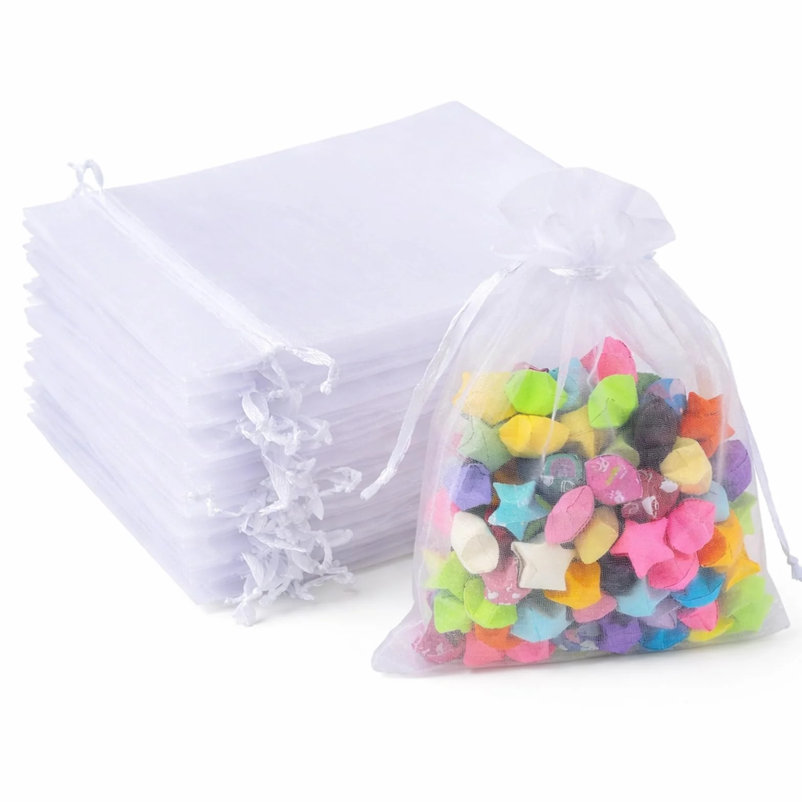 Sacs Organza 100PCS Pochettes Cadeau en Organza Sac à Bijoux 10x15cm Blanc