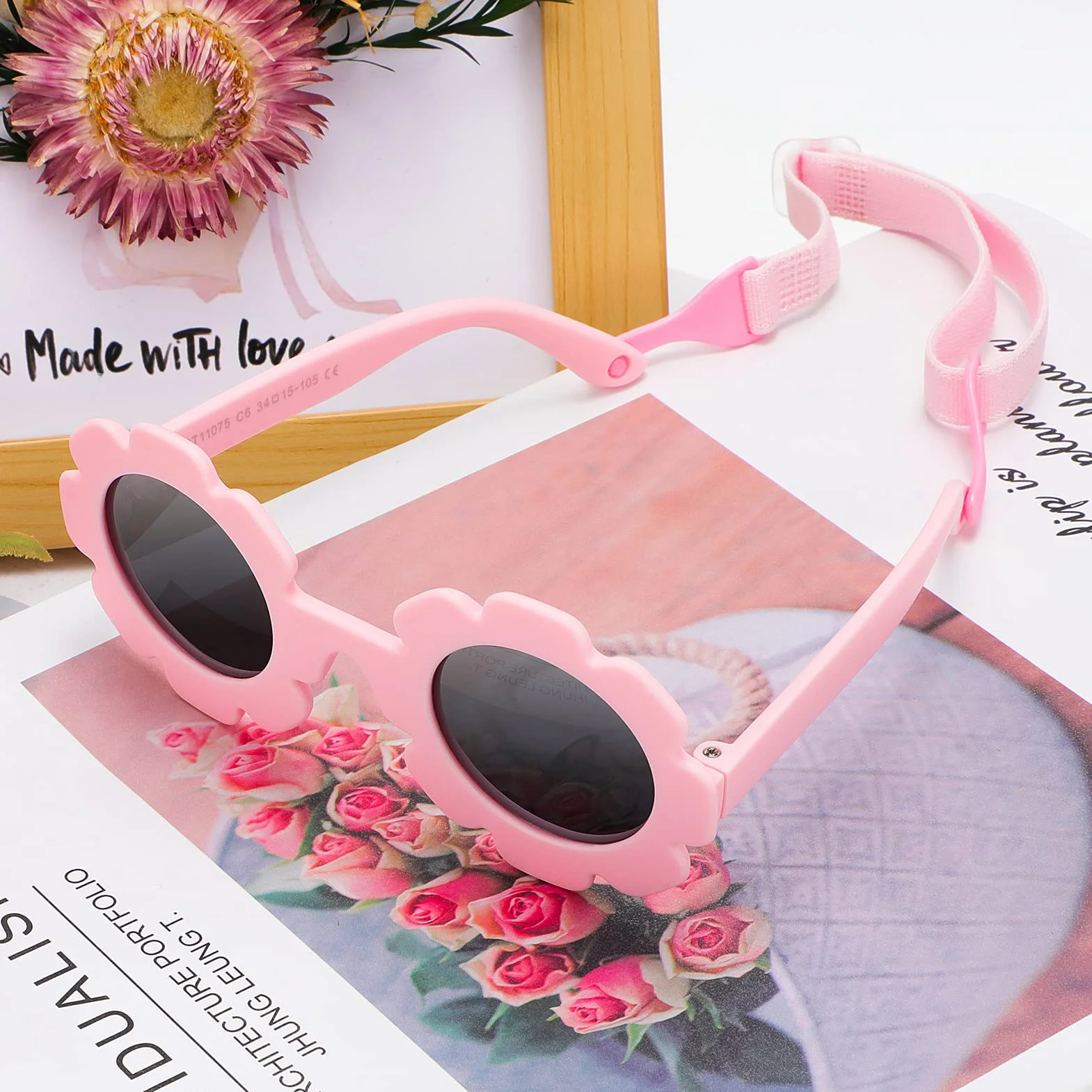 Lunette de Soleil Enfant Polarisées Bébé Anti UV400 avec Sangle Réglable 0-2 Ans