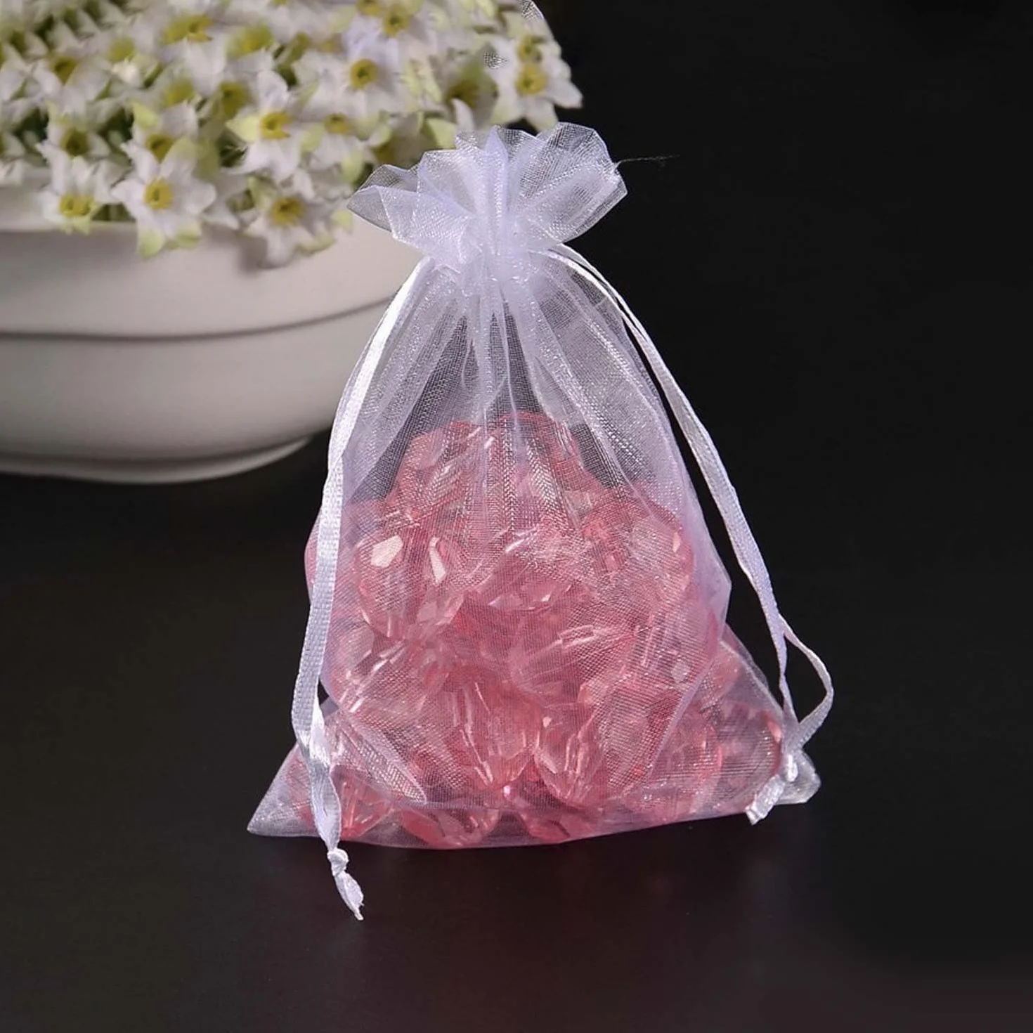 Lot De 50 Blanc Sachets En Organza 18 X 13 Cm Petits Sacs Cadeaux Avec Cordon De Serrage Pour Bonbons Mariage Bijoux