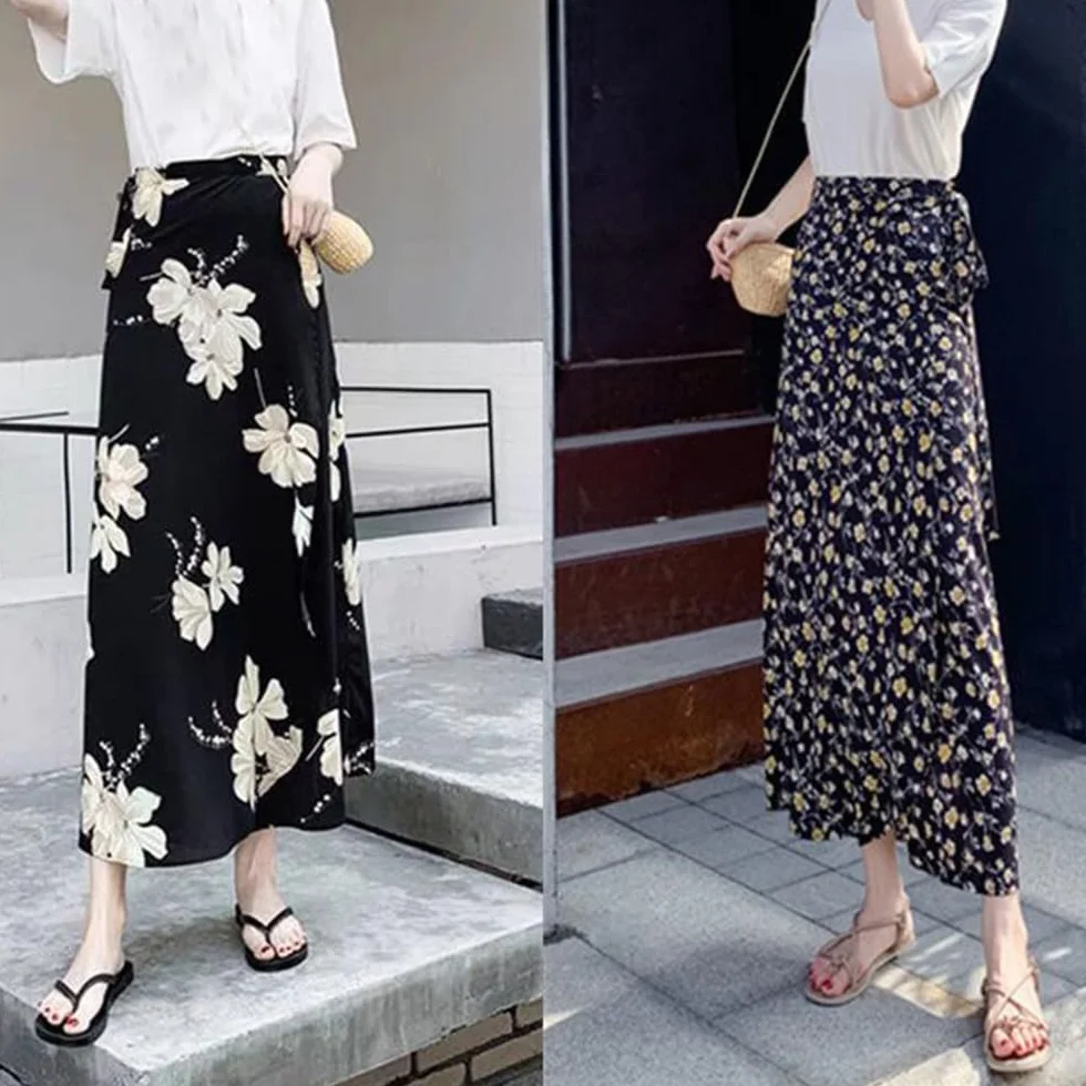 Jupe Portefeuille Fluide nouée Devant et derrière pour Femme, Pantalon Portefeuille de Plage Taille Unique