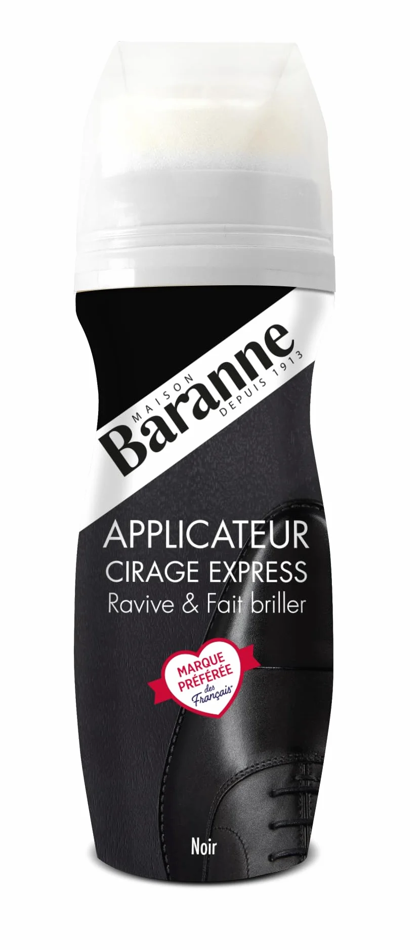 Baranne Applicateur Cirage Express Noir 75ML | Ravive la couleur du cuir | Brillance intense | Chaussures et accessoires en cuir