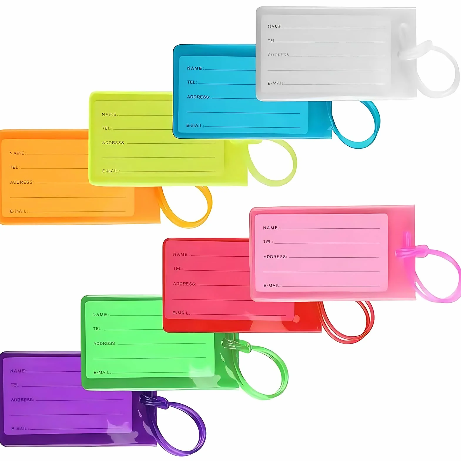 Étiquettes Bagages Silicone Souple Multicolore Résistantes avec Carte d’Identification pour Valises Sacs
