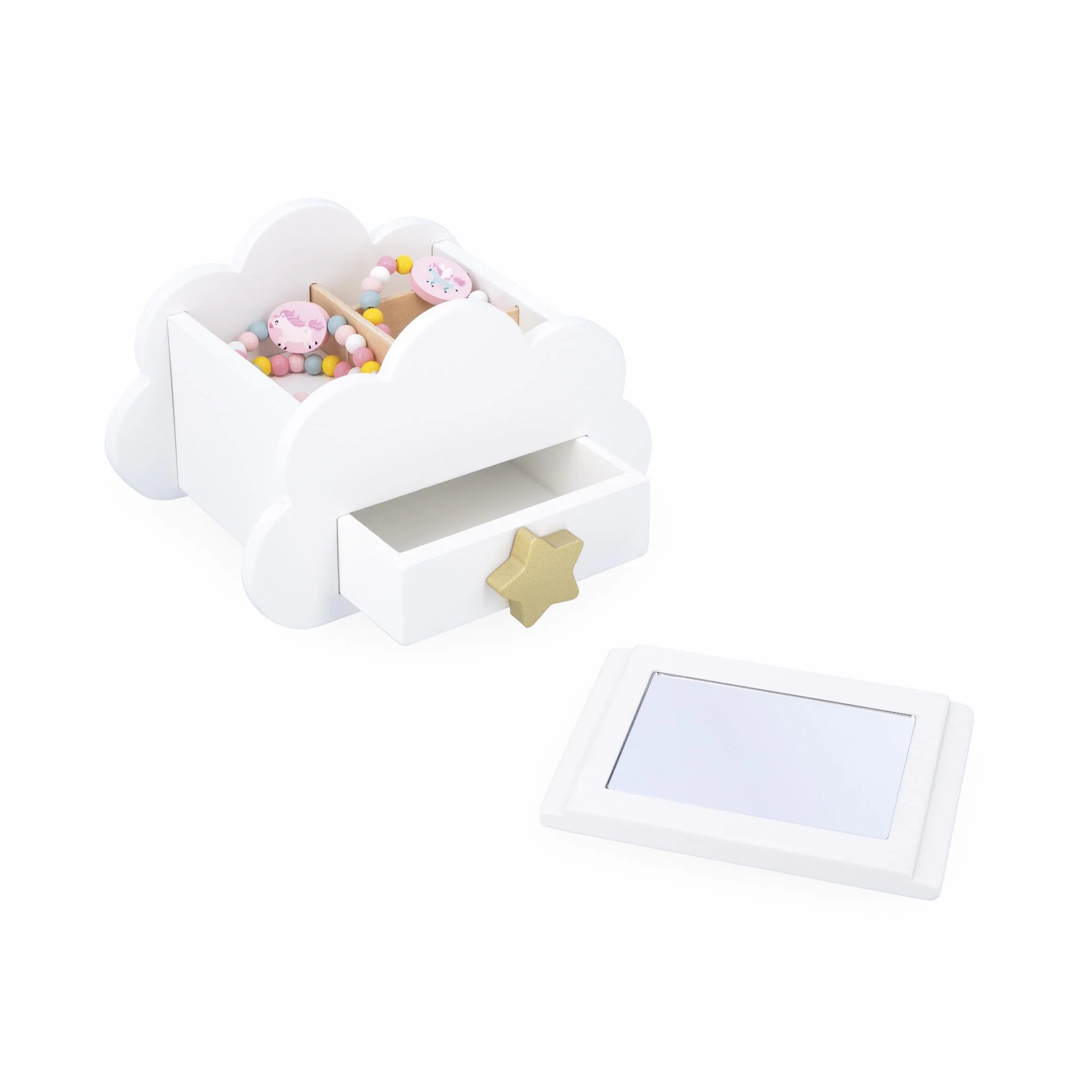 Janod Boite à Bijoux avec Ouvertures Secrètes 17cm x 11cm avec Tiroir et Miroir Dès 3 Ans