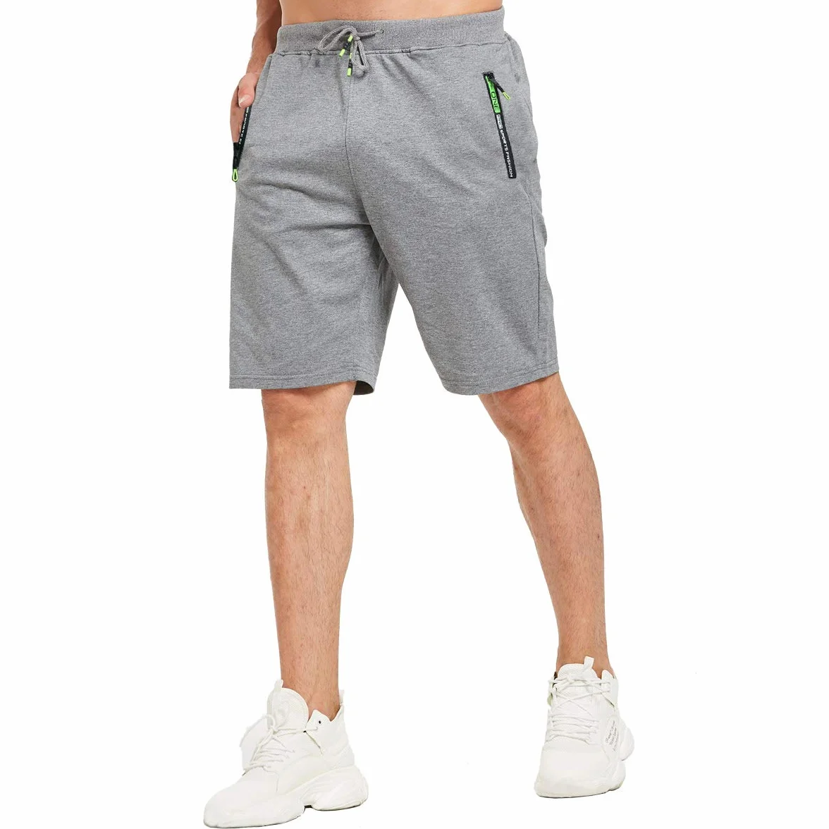 JustSun Homme Short Sport Running Jogging Coton Léger Poches Zippées