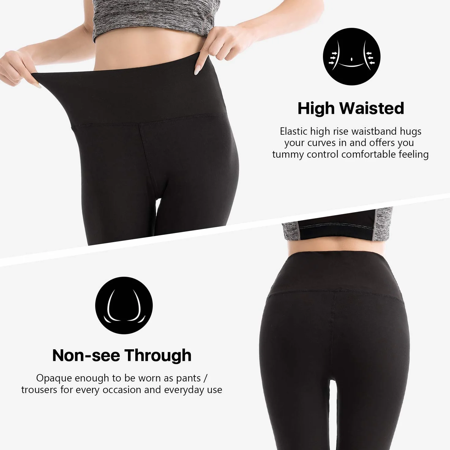 SINOPHANT Leggings Sport Femmes Taille Haute Opaque Gym Yoga 2 Pièces