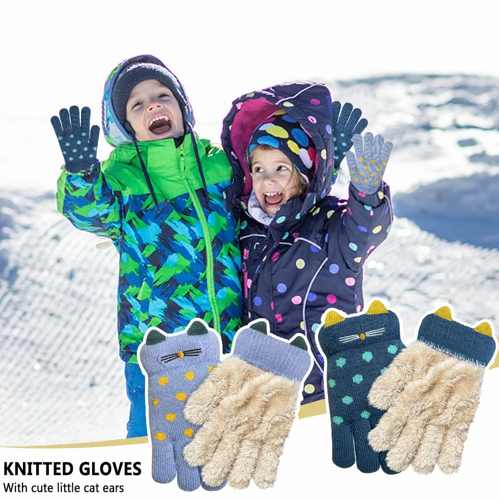 Gants d'hiver enfants 6-10 ans lot de 2 paires peluche chaude tricot extensibles