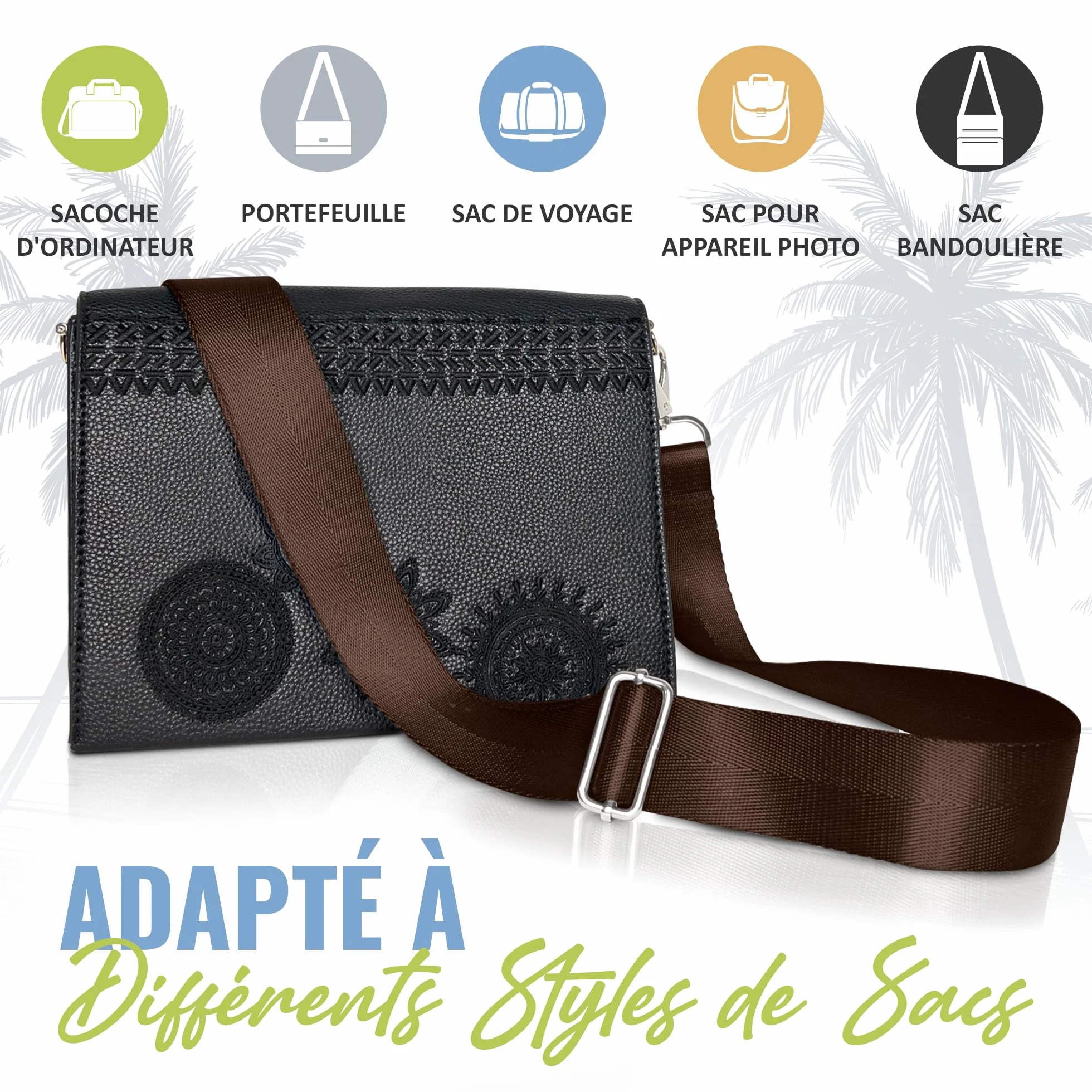 Bandoulière pour Sac 80-143cm Sangle de Rechange Universelle Ajustable