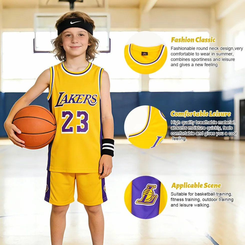Maillot Basket Enfant Respirant Séchage Rapide Ensemble Short Garçons
