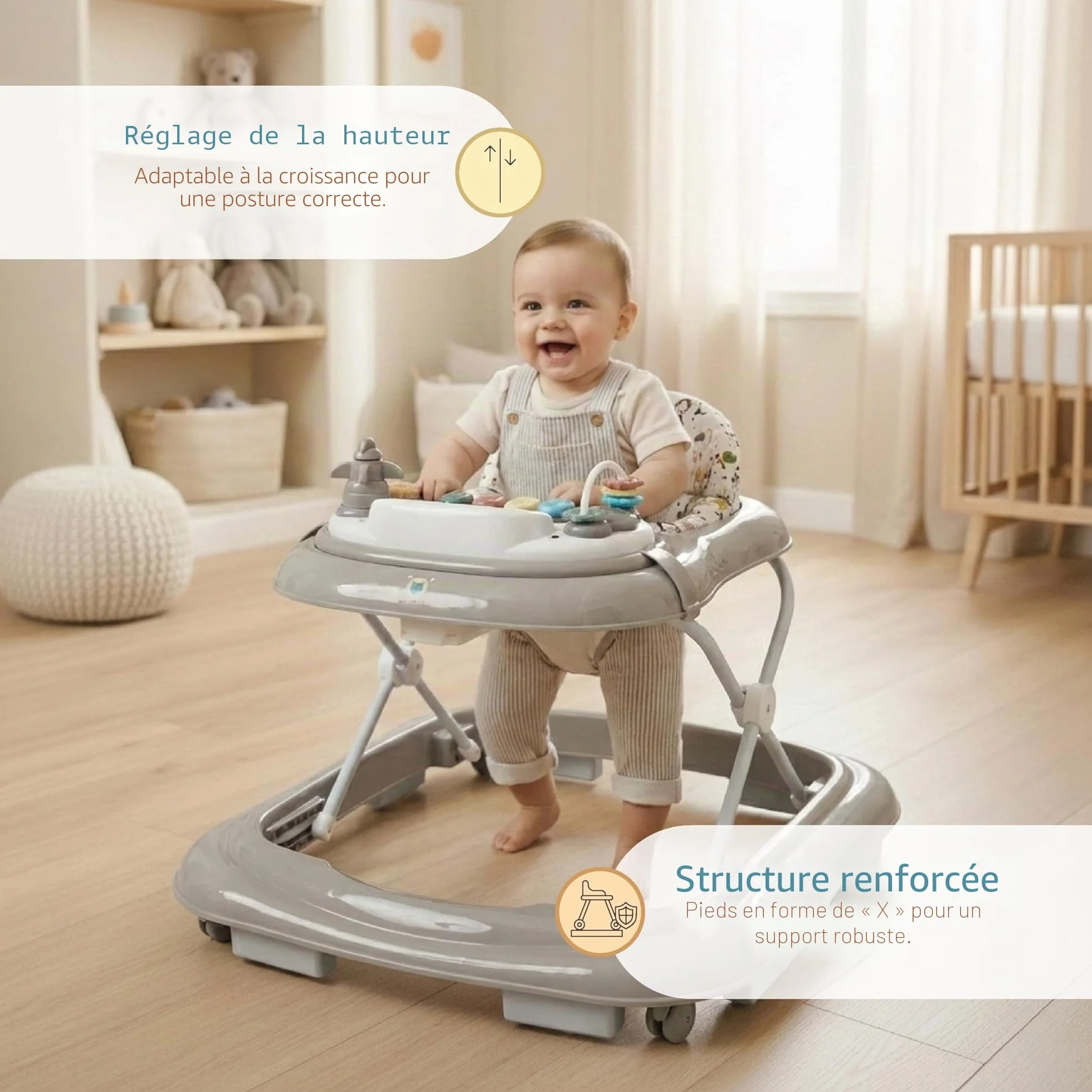 Buddy Baby Funny Déambulateur bébé avec base anti-renversement plateau son et jeux
