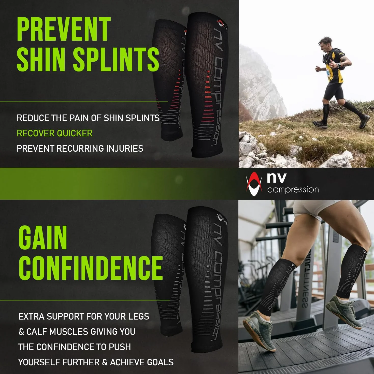 Manchons de compression pour les mollets Race and Recover Running Cycling Crossfit Gym Noir Bleu L-XL