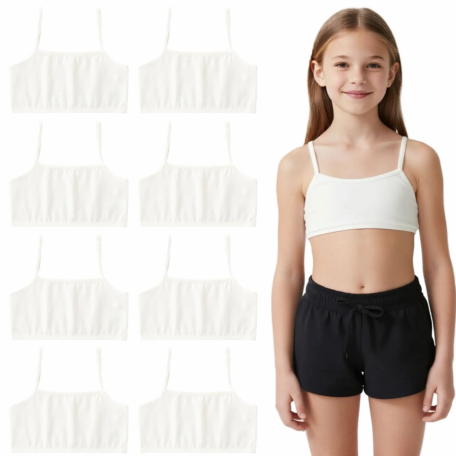 Soutiens-Gorge Fille Coton 8 Pièces 8 à 12 Ans Blanc