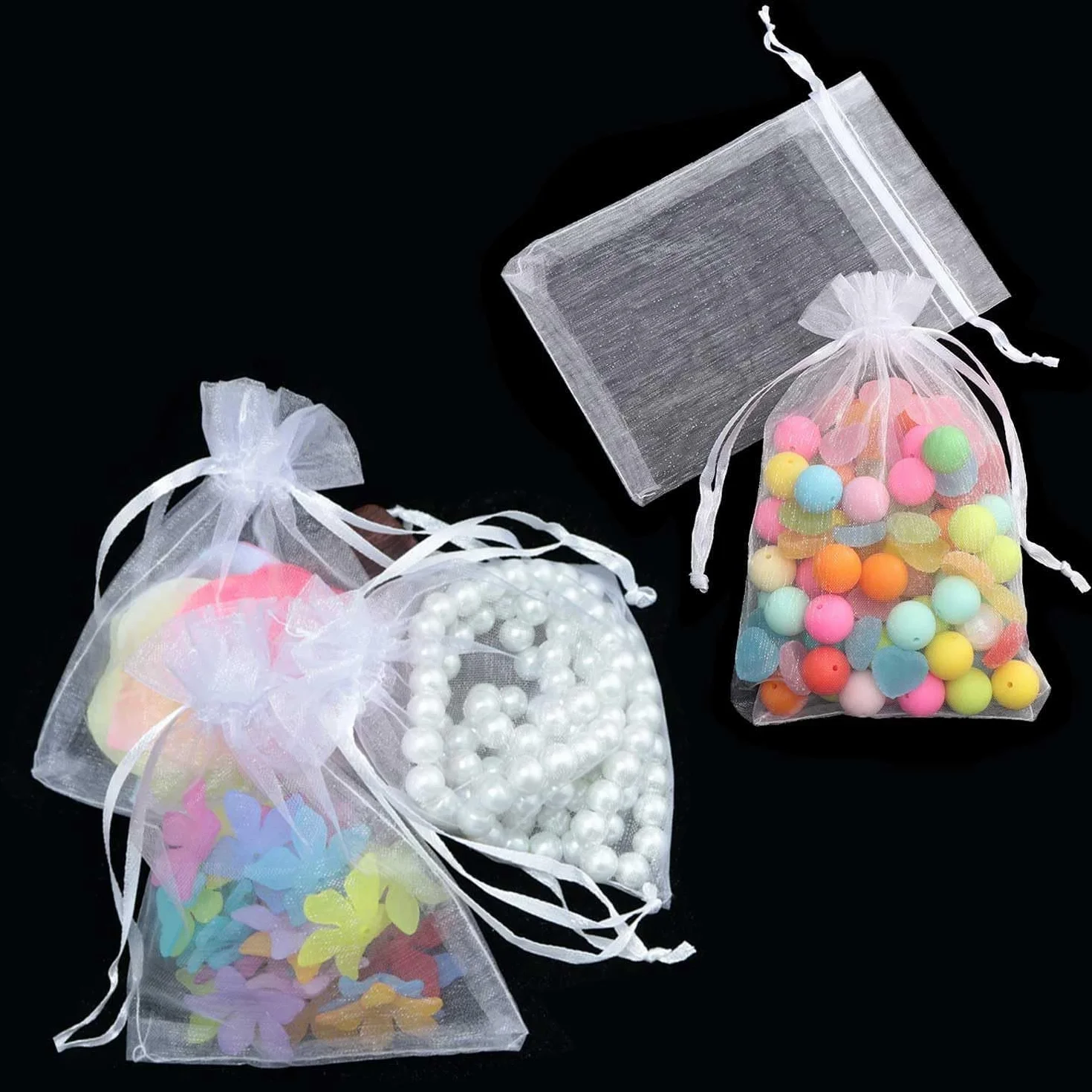 Lot De 50 Blanc Sachets En Organza 18 X 13 Cm Petits Sacs Cadeaux Avec Cordon De Serrage Pour Bonbons Mariage Bijoux