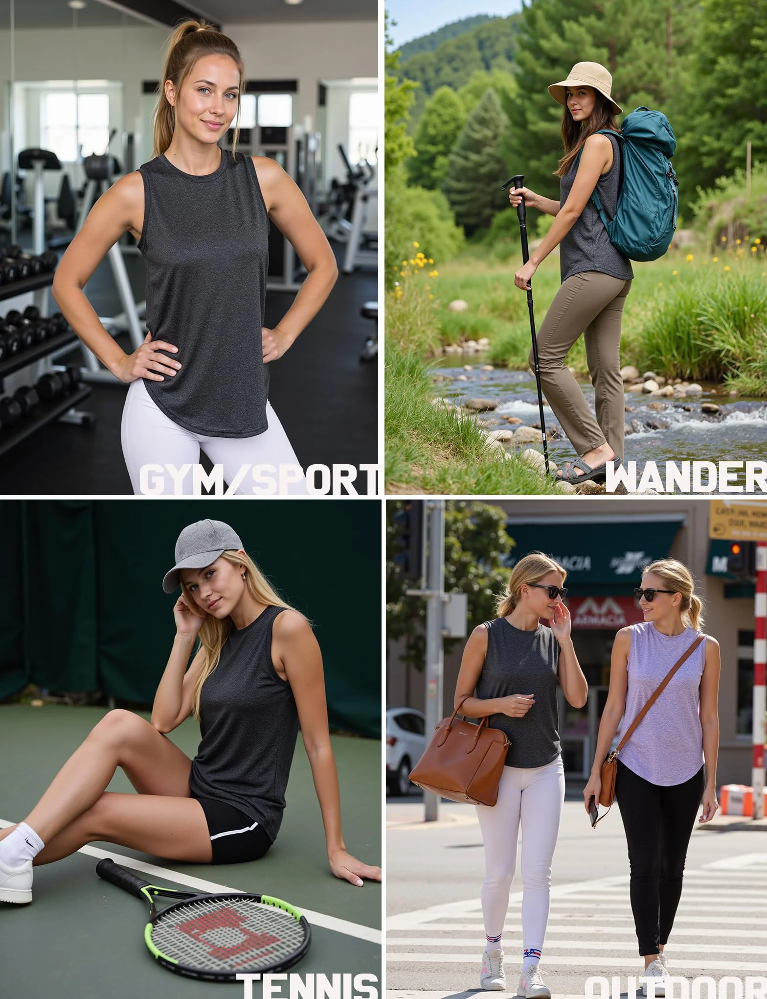 Gyabnw Débardeur Sport Femme Col Rond Sans Manches Top Découpes Épaules Yoga Fitness Entraînement