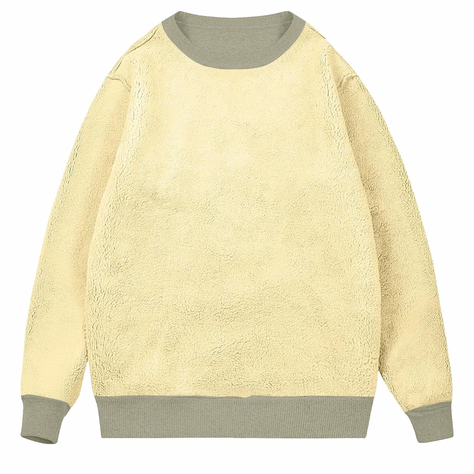 Sweatshirt Polaire Homme Sans Capuche Col Rond Manches Longues Slim Pull Sherpa Grande Taille Chaud Couleur Unie