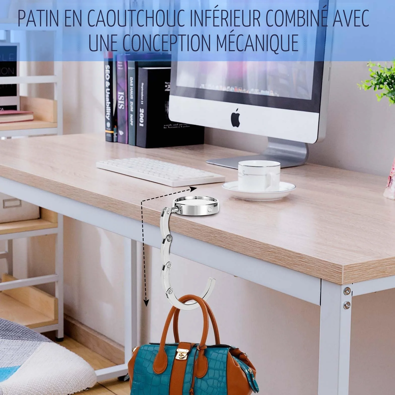 Crochet de sac à main pliable en métal Anti-dérapant pour table ou Bureau suspension